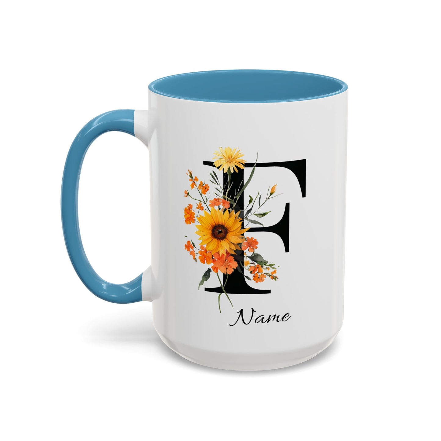 Personalized Floral Monogram Letter F, Custom Initial Mug, Monogrammed Mug, Bridesmaid Mug, Large Coffee Mug