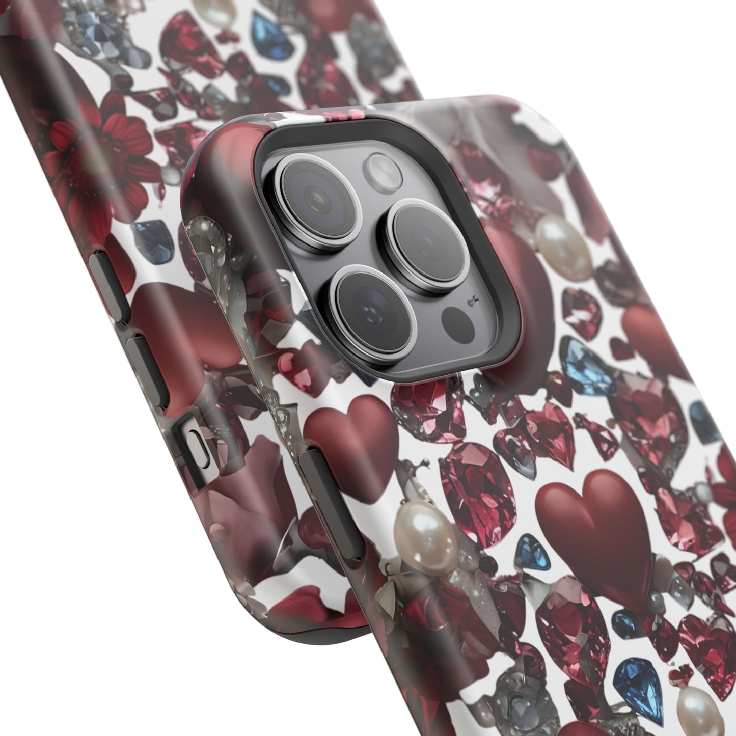 Romantic Floral Hearts Magnetic Tough iPhone Case -  Durable Phone Case for Gifts, Valentine's Day, Birthday, Anniversary, Cute Accessories