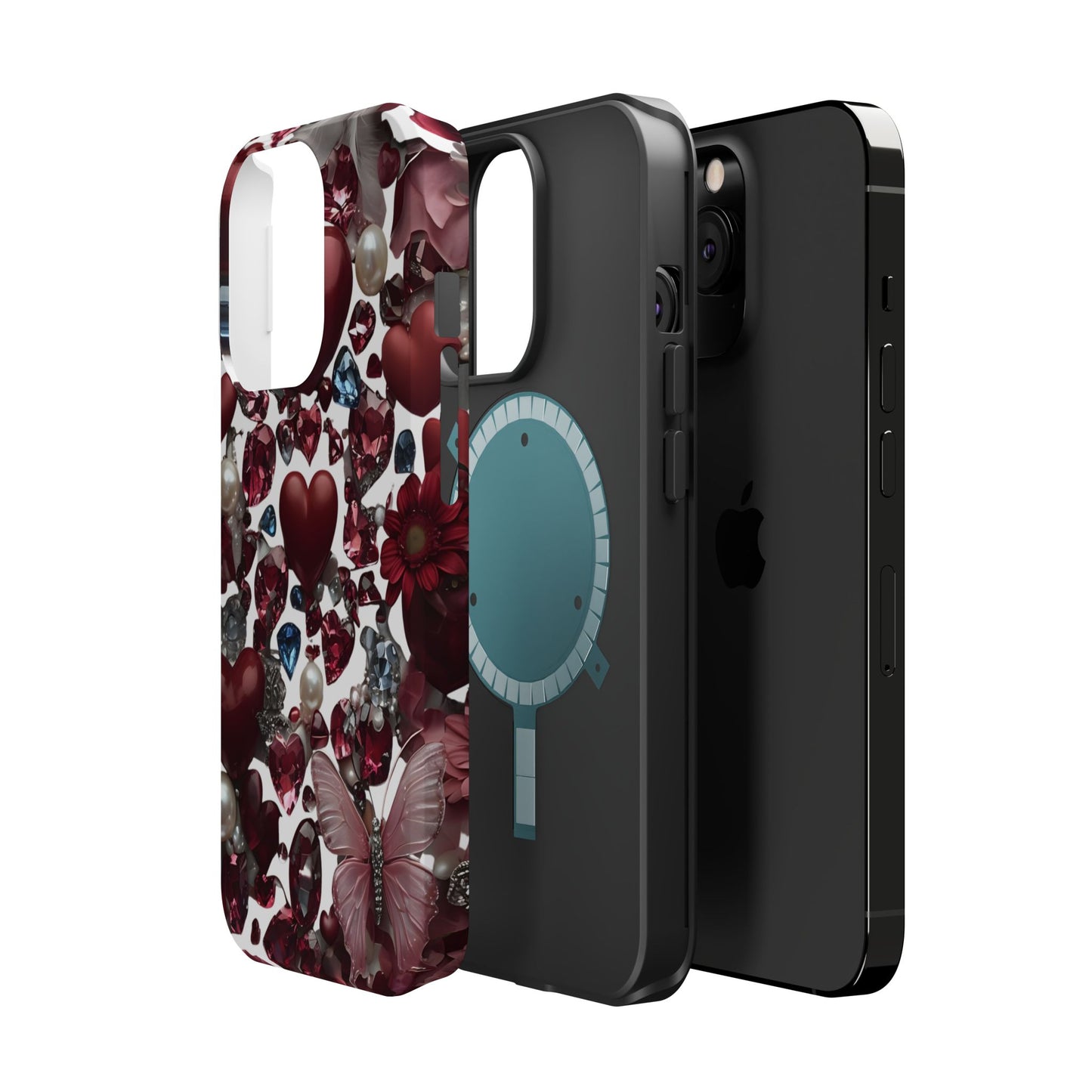Romantic Floral Hearts Magnetic Tough iPhone Case -  Durable Phone Case for Gifts, Valentine's Day, Birthday, Anniversary, Cute Accessories