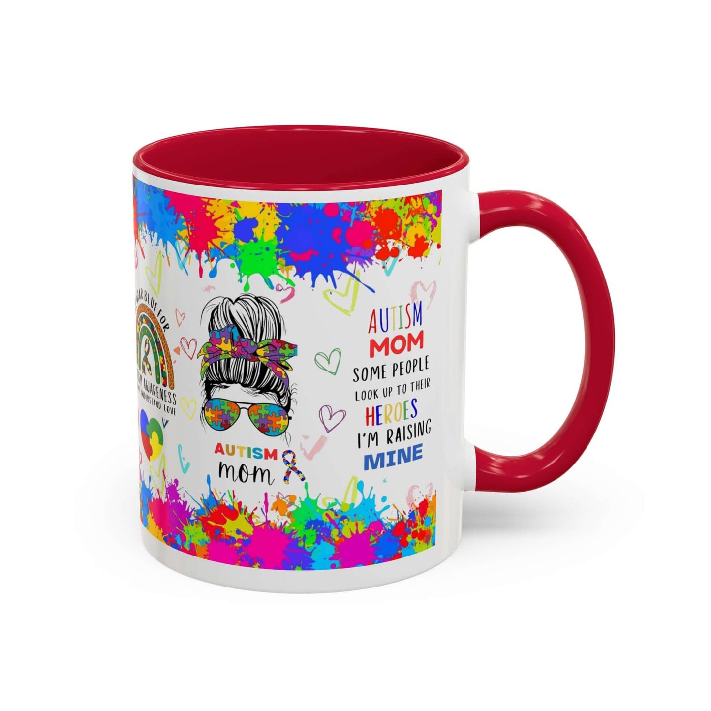 Colorful Autism Mom Mug featuring vibrant neurodiversity designs and heartfelt quotes about raising autistic children.