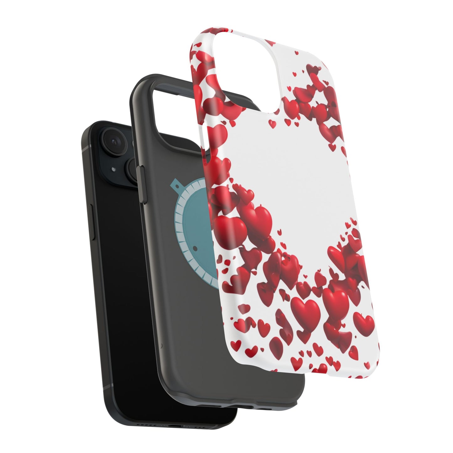 Heart-Shaped Heart Motif Magnetic Tough iPhone Case, Love Themed Phone Cover, Valentine's Day Gift,  Romantic Phone Case
