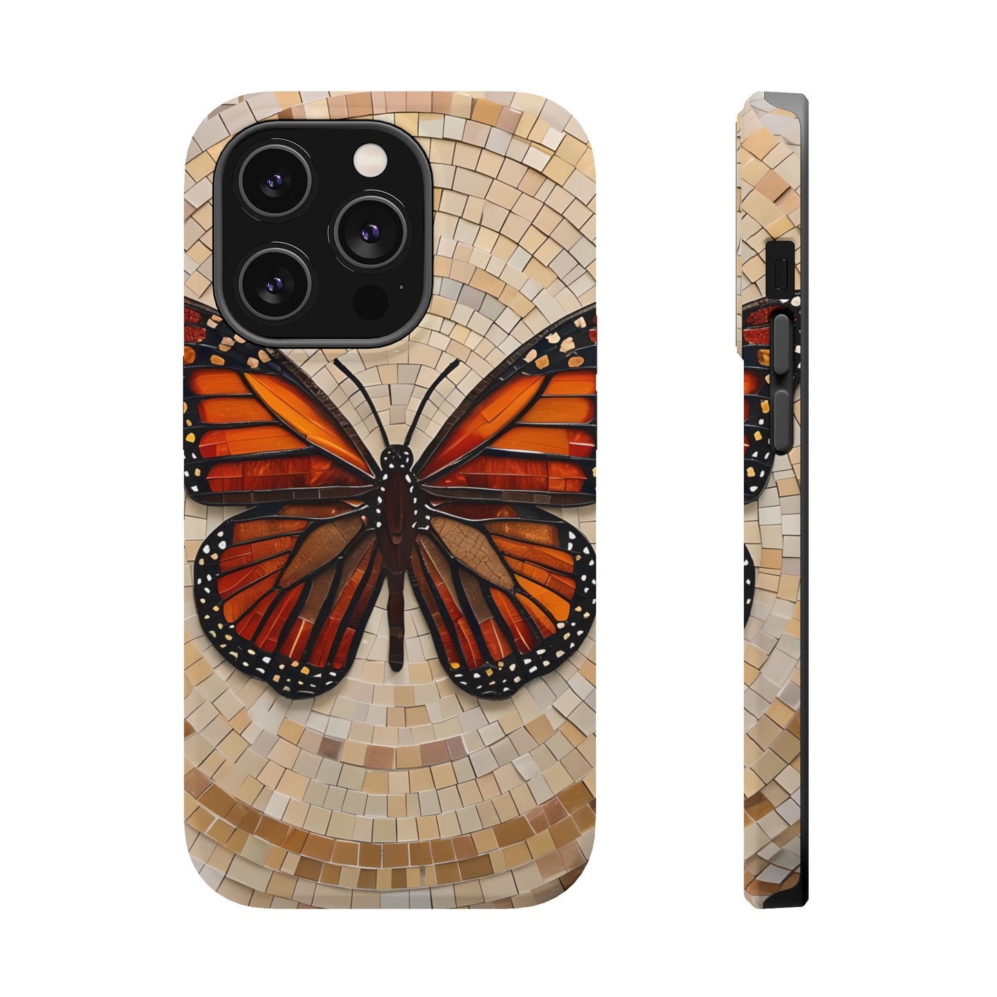 Monarch Butterfly Mosaic iPhone Case, Orange Butterfly Case, Artistic Phone Cover, Trendy iPhone Case, Wireless Charging Cover