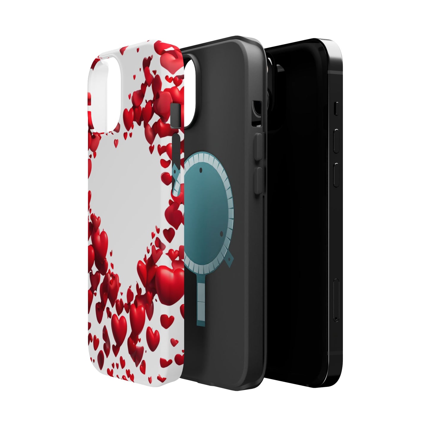 Heart-Shaped Heart Motif Magnetic Tough iPhone Case, Love Themed Phone Cover, Valentine's Day Gift,  Romantic Phone Case