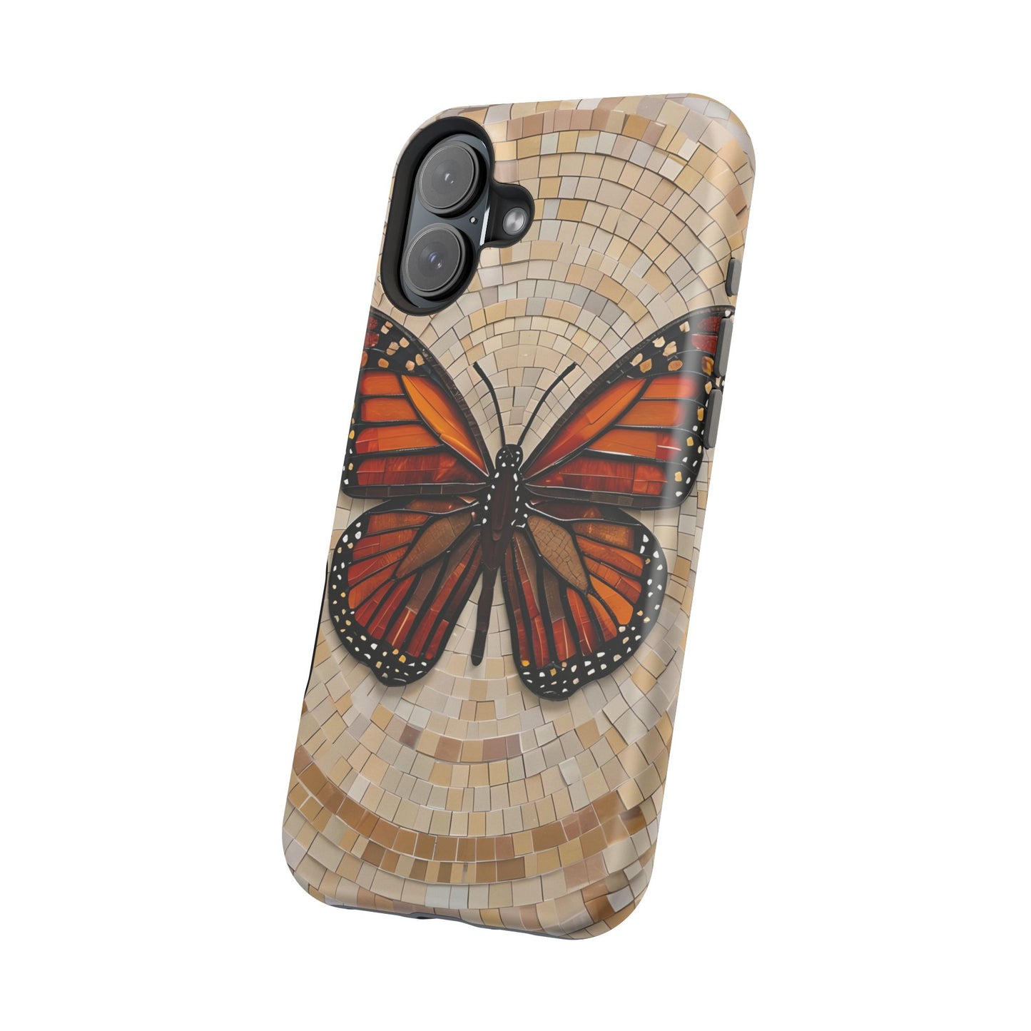 Monarch Butterfly Mosaic iPhone Case, Orange Butterfly Case, Artistic Phone Cover, Trendy iPhone Case, Wireless Charging Cover