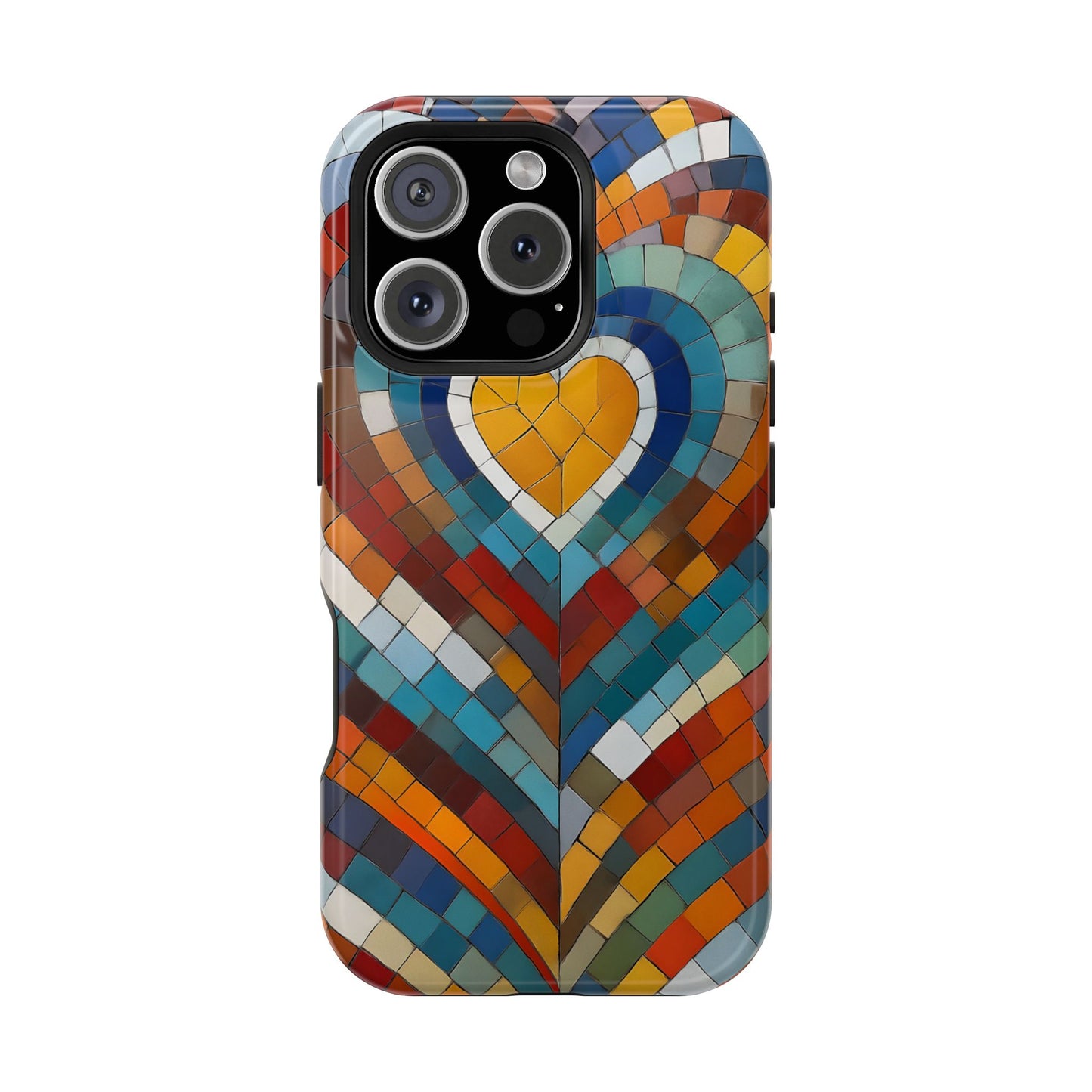 Magnetic Heart Mosaic iPhone Case, Faux Stained Glass, Trendy Phone Cover, Artistic Phone Case, Wireless Charging