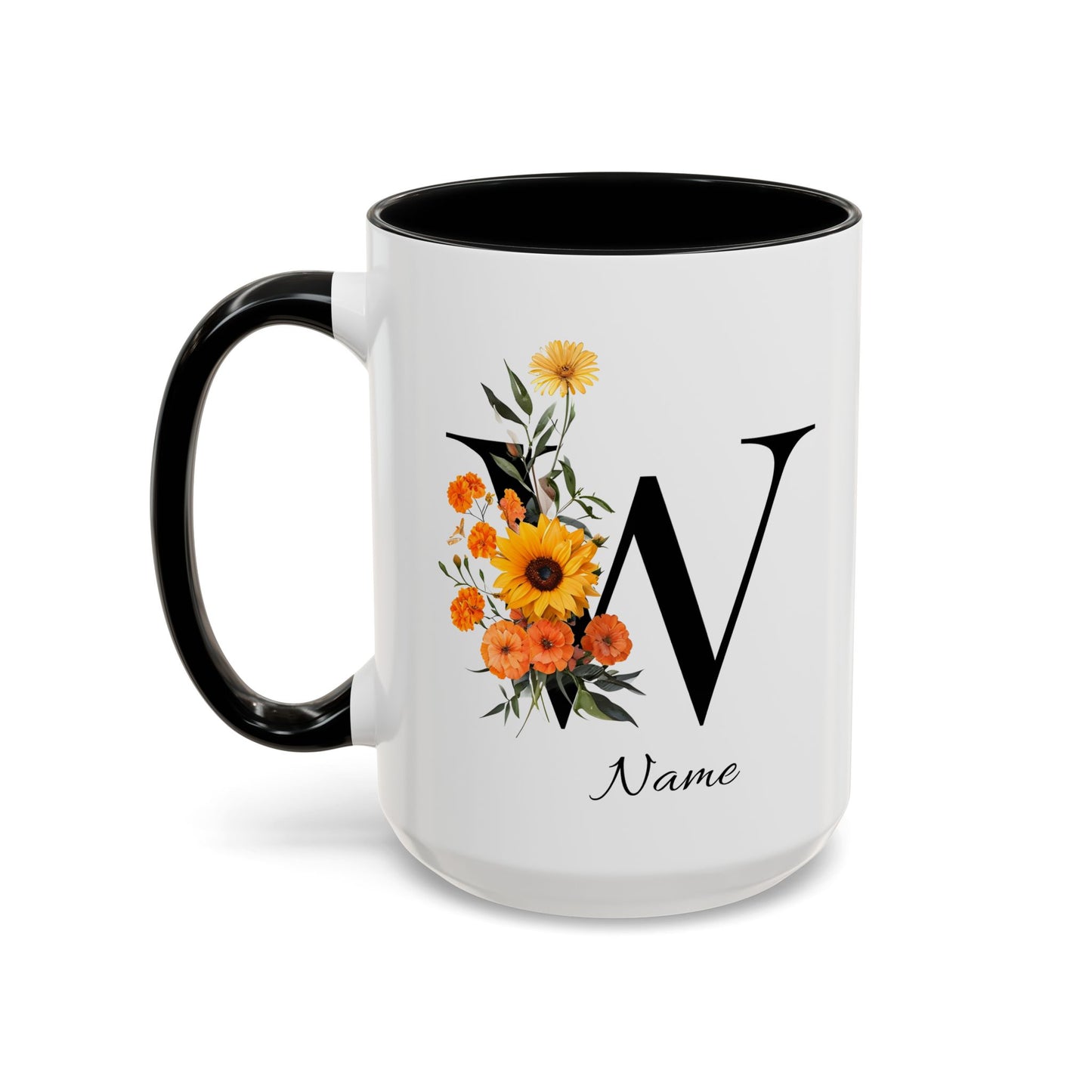 Personalized Floral Monogram - Letter W - Elegant Accent Coffee Mug – Personalized Mothers Day Gift