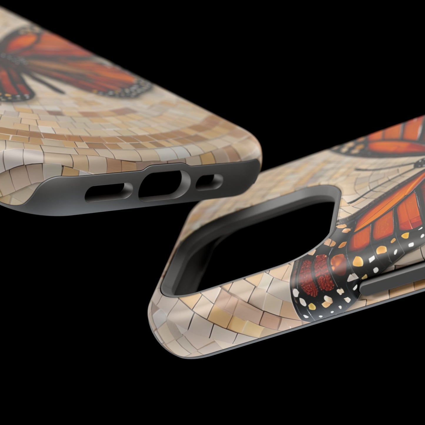 Monarch Butterfly Mosaic iPhone Case, Orange Butterfly Case, Artistic Phone Cover, Trendy iPhone Case, Wireless Charging Cover