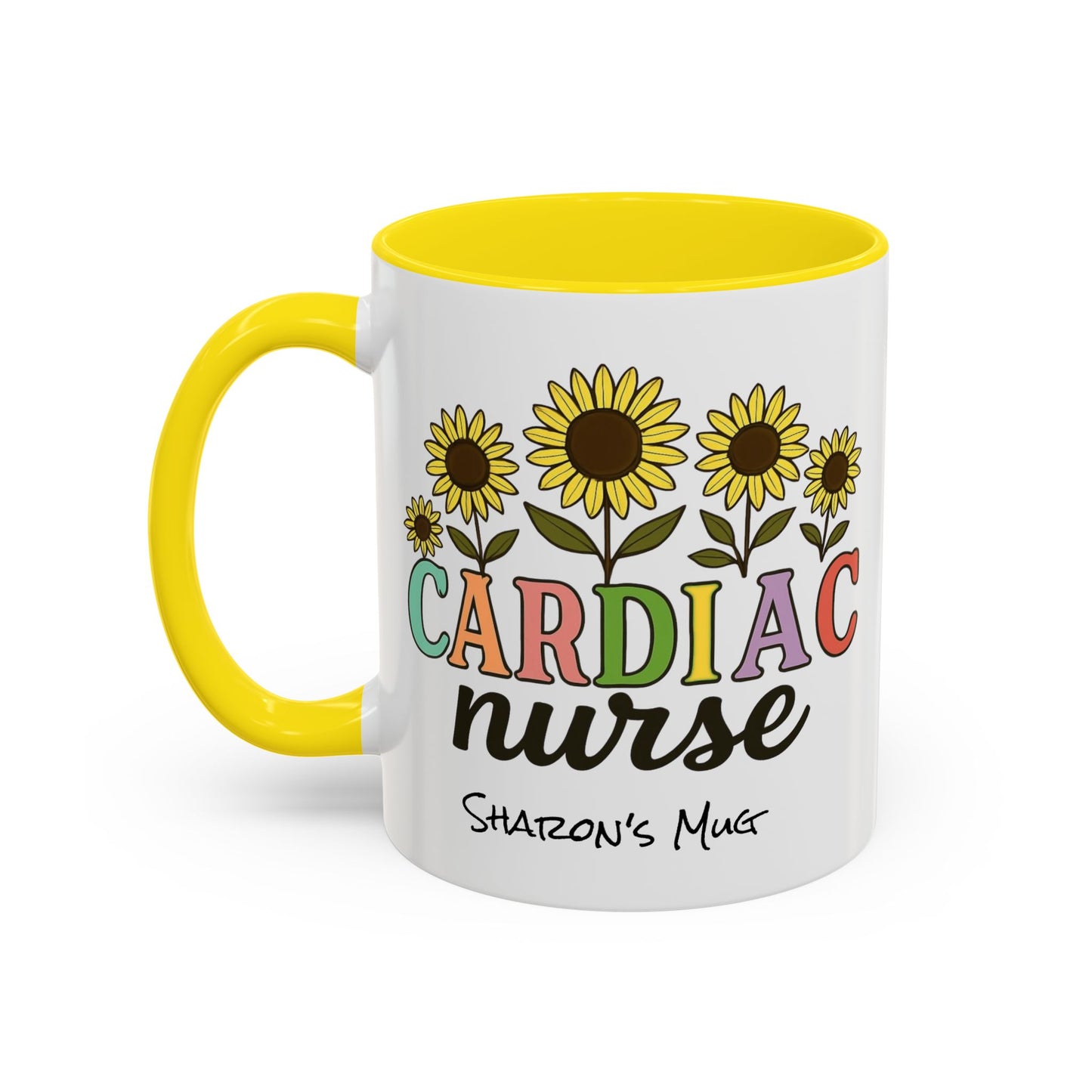 Cardiac Nurse Sunflower Accent Coffee Mug, CVICU Nurse Mug, Cardiac Nursing Grad Gift, Cardiac ICU Nurse, Cardiology RN NP