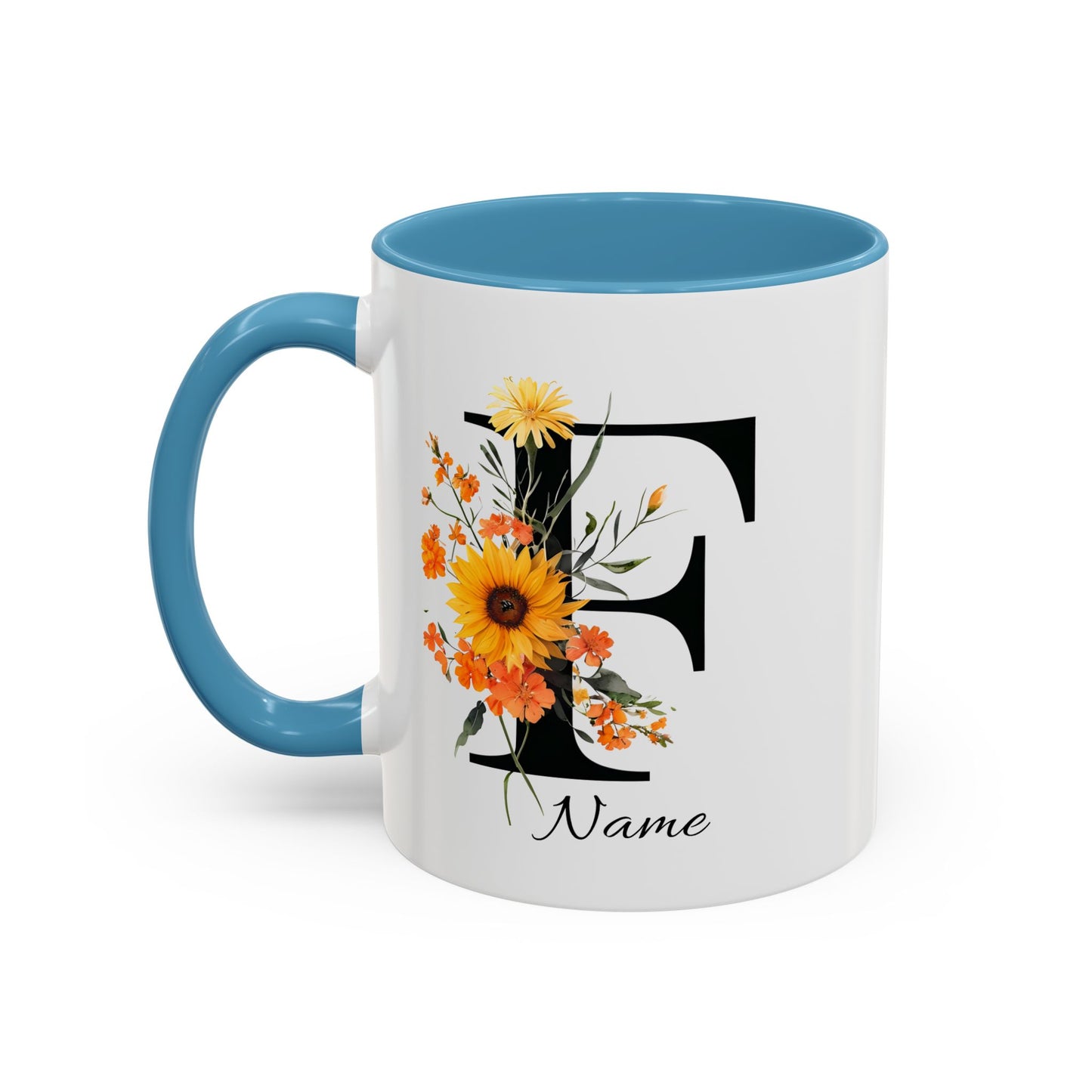 Personalized Floral Monogram Letter F, Custom Initial Mug, Monogrammed Mug, Bridesmaid Mug, Large Coffee Mug