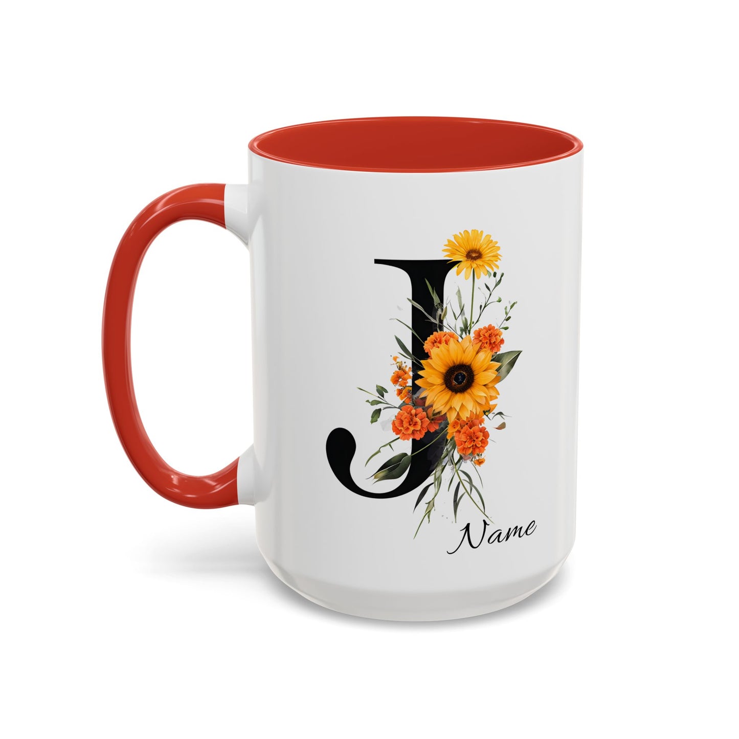 Personalized Floral Monogram - Letter J - Elegant Accent Coffee Mug – Personalized Mothers Day Gift