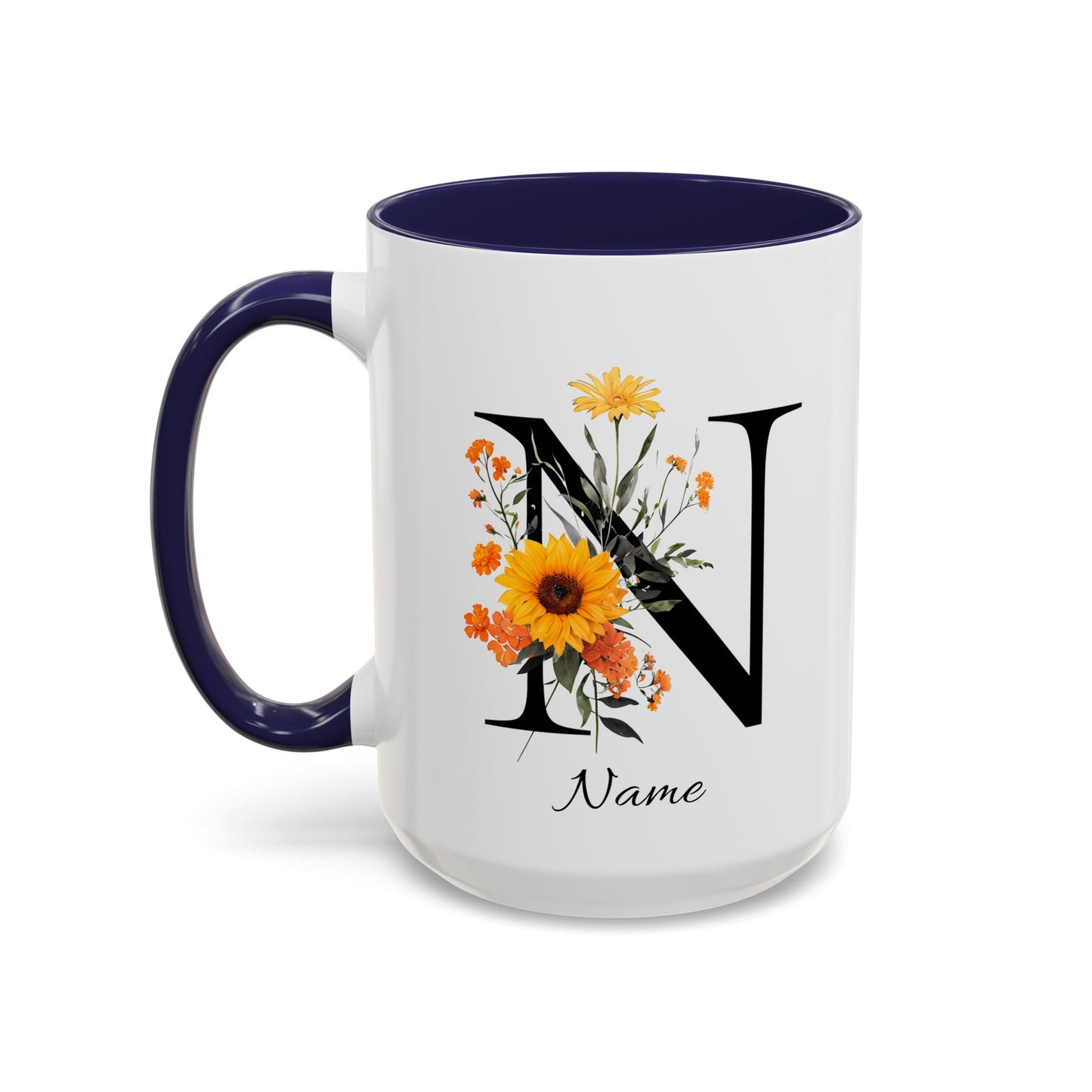 Personalized Floral Monogram - Letter N - Elegant Accent Coffee Mug – Personalized Mothers Day Gift