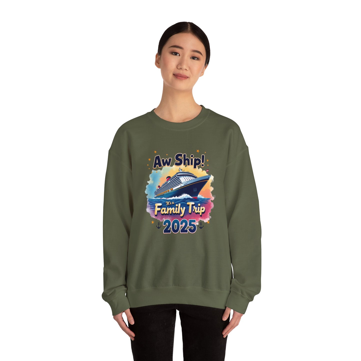 Aw Ship! Family Trip 2025 Unisex Crewneck Sweatshirt, Cruise