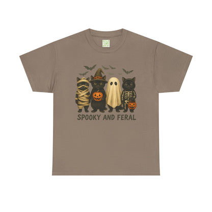 spooky black cat shirt featuring four cute Halloween characters, perfect for Halloween festivities.