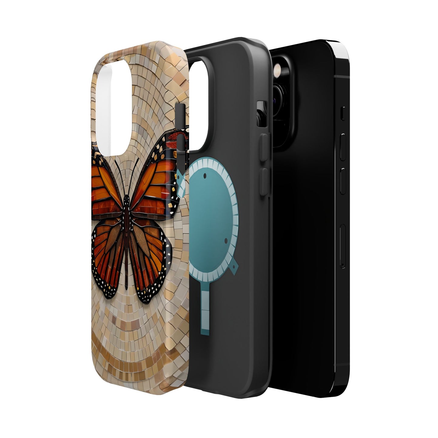 Monarch Butterfly Mosaic iPhone Case, Orange Butterfly Case, Artistic Phone Cover, Trendy iPhone Case, Wireless Charging Cover