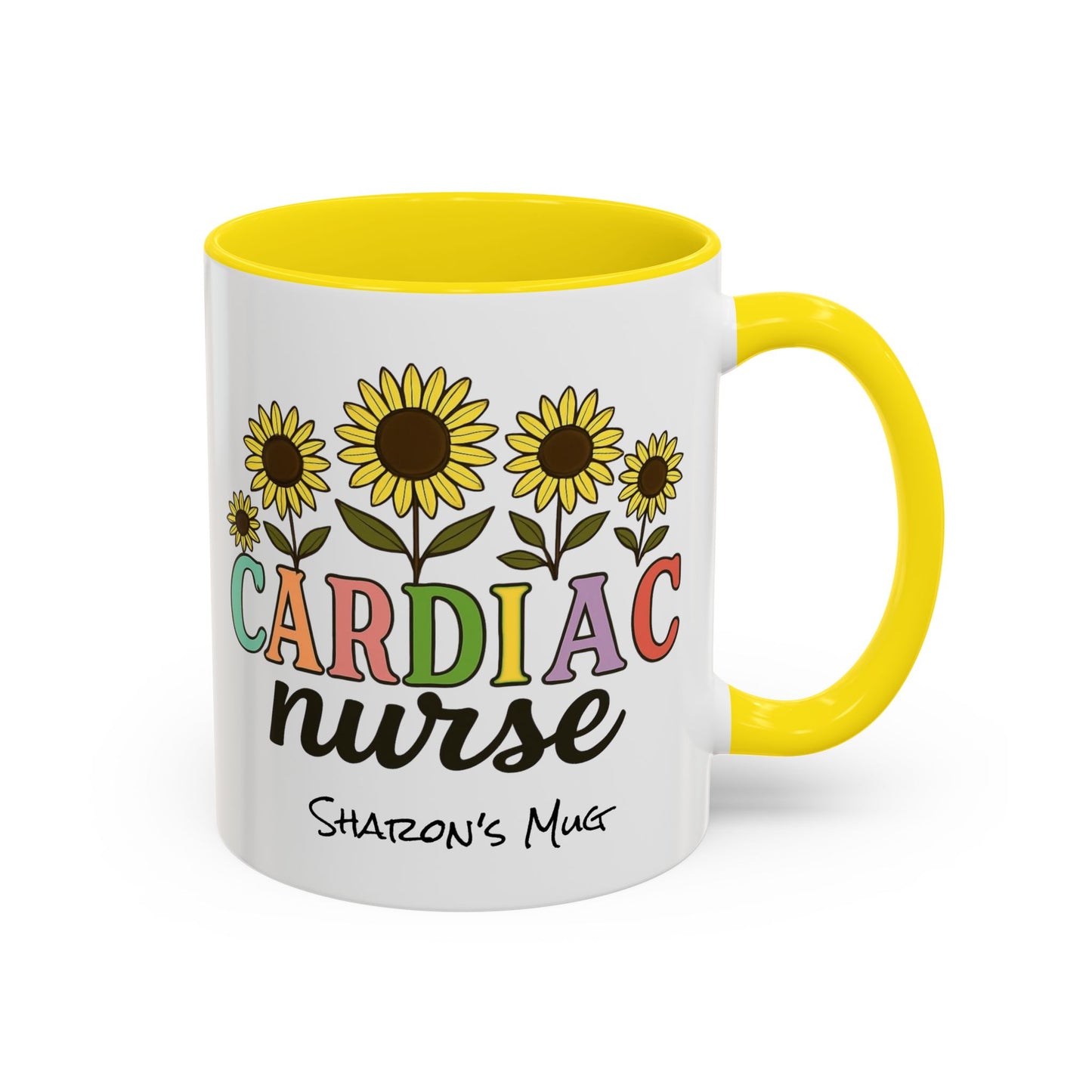 Cardiac Nurse Sunflower Accent Coffee Mug, CVICU Nurse Mug, Cardiac Nursing Grad Gift, Cardiac ICU Nurse, Cardiology RN NP