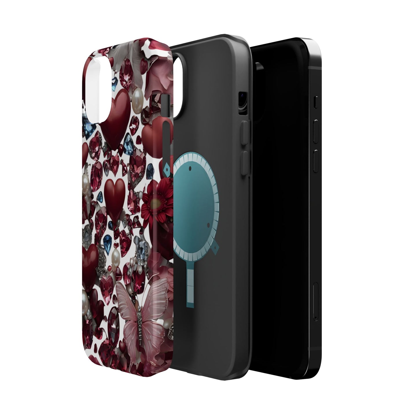 Romantic Floral Hearts Magnetic Tough iPhone Case -  Durable Phone Case for Gifts, Valentine's Day, Birthday, Anniversary, Cute Accessories