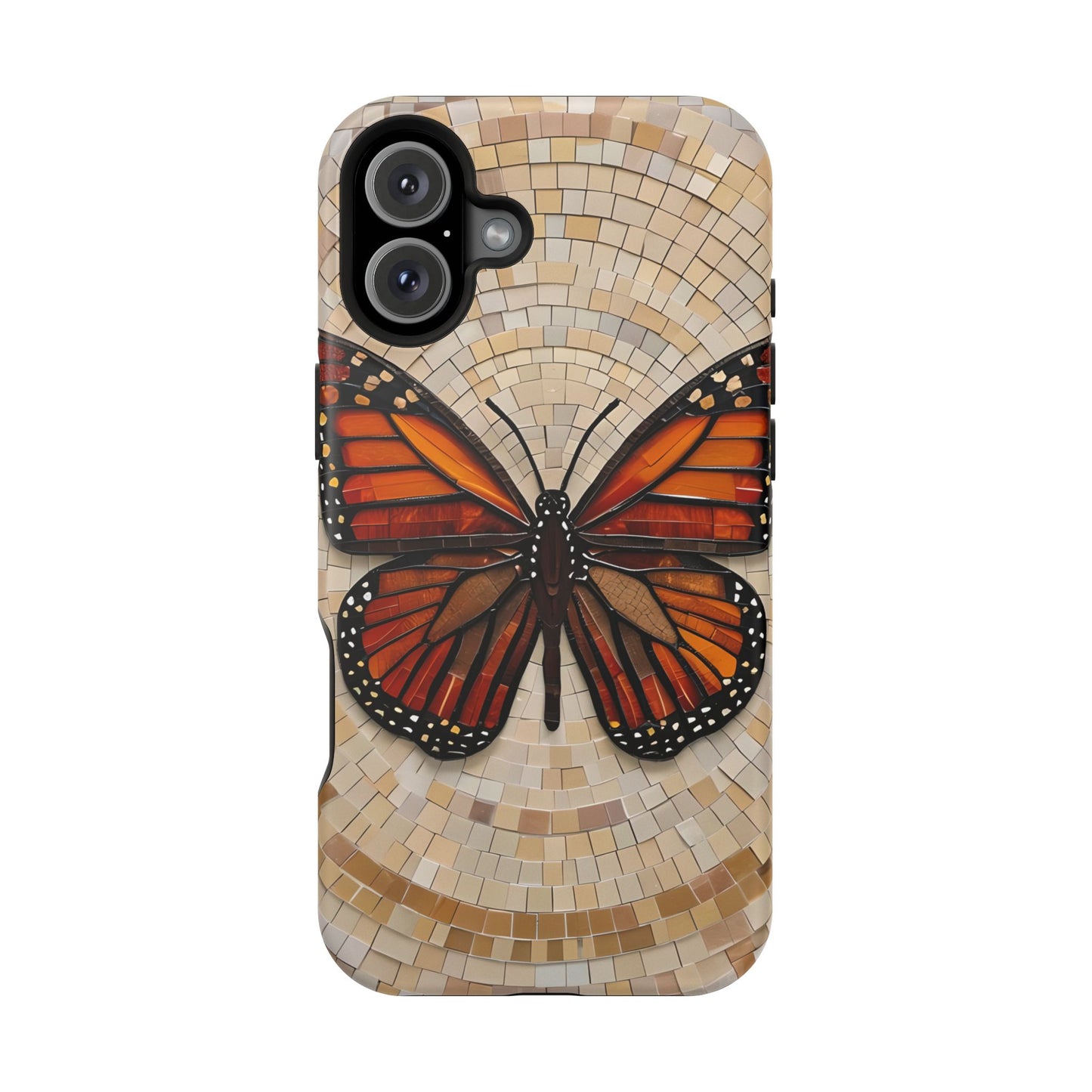 Monarch Butterfly Mosaic iPhone Case, Orange Butterfly Case, Artistic Phone Cover, Trendy iPhone Case, Wireless Charging Cover