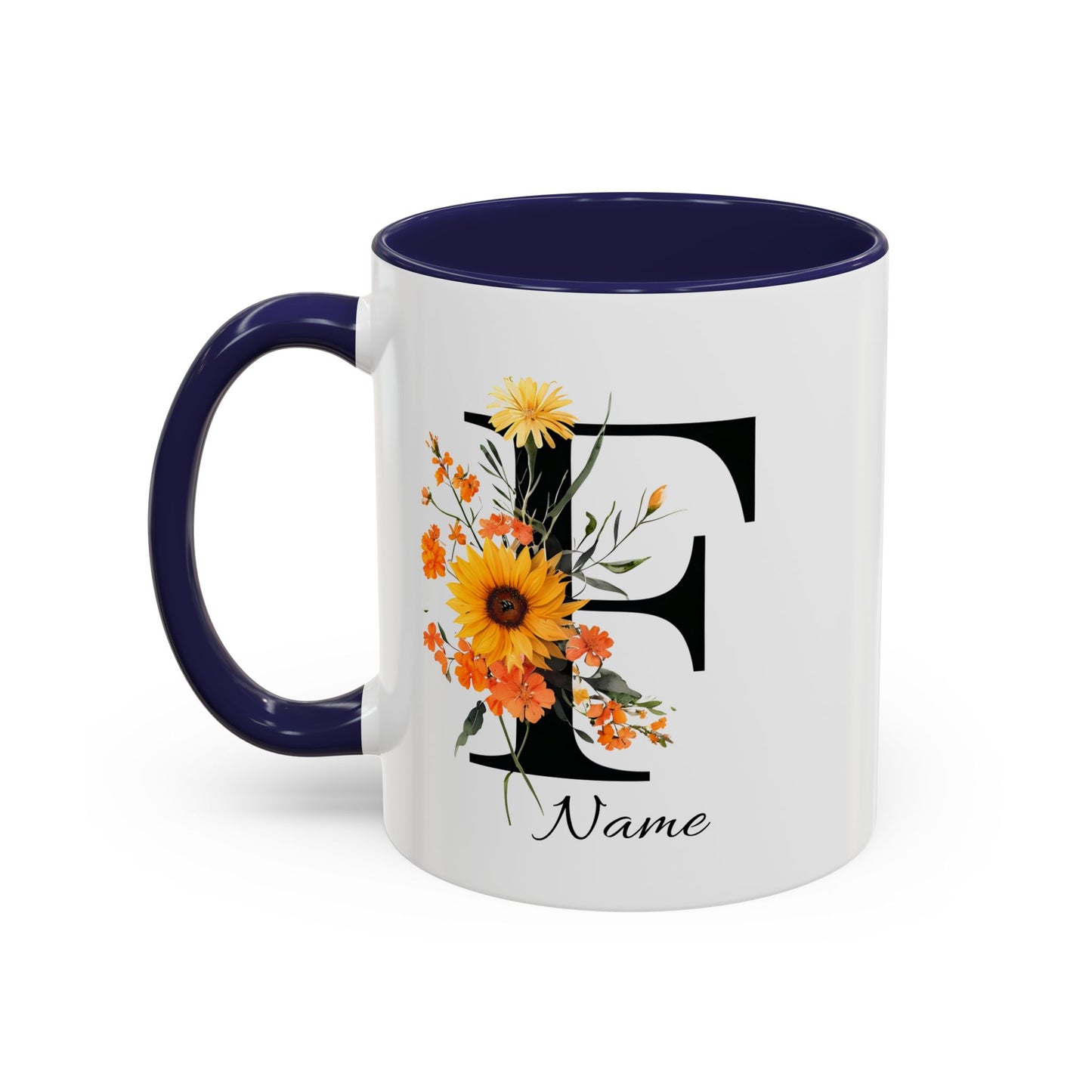Personalized Floral Monogram Letter F, Custom Initial Mug, Monogrammed Mug, Bridesmaid Mug, Large Coffee Mug