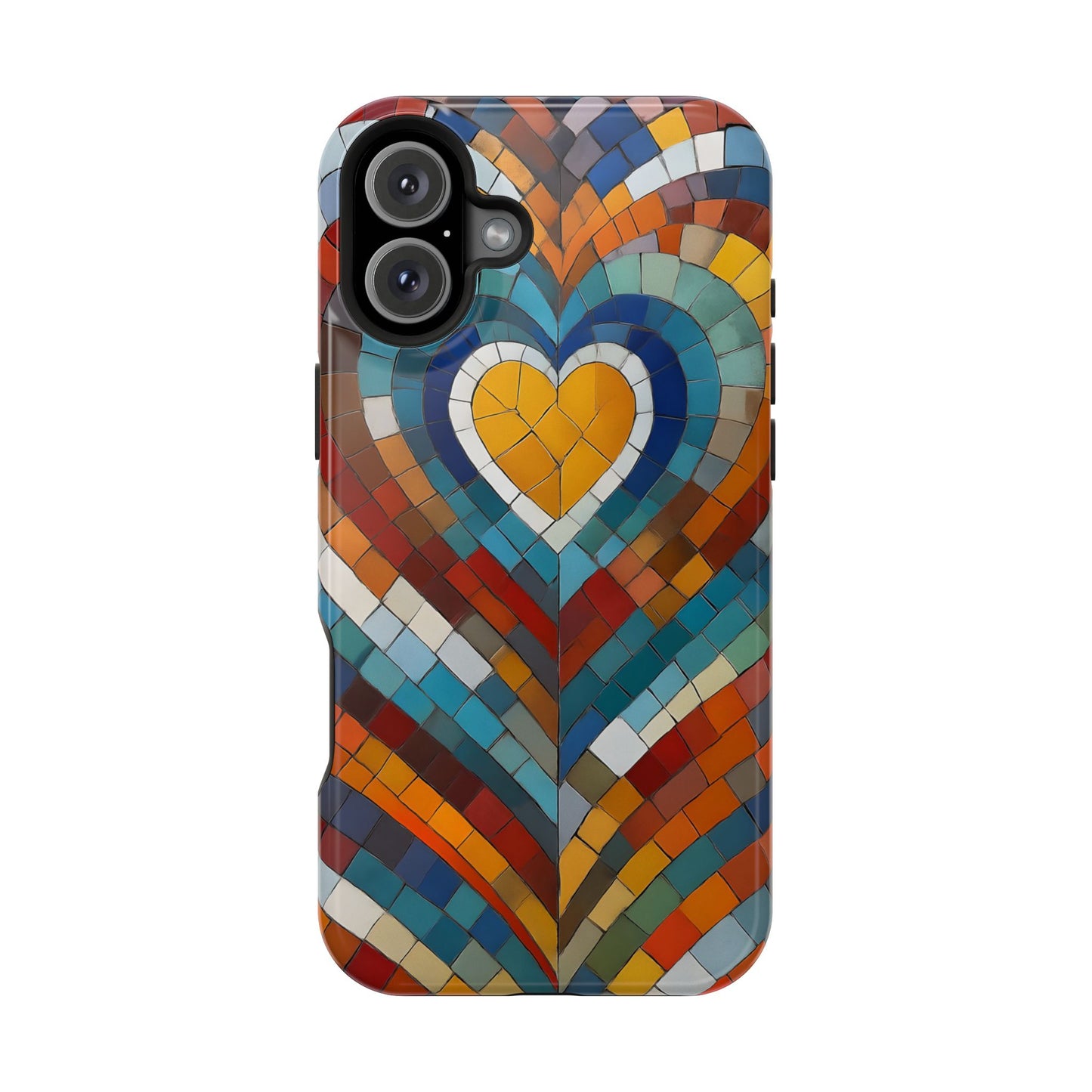 Magnetic Heart Mosaic iPhone Case, Faux Stained Glass, Trendy Phone Cover, Artistic Phone Case, Wireless Charging