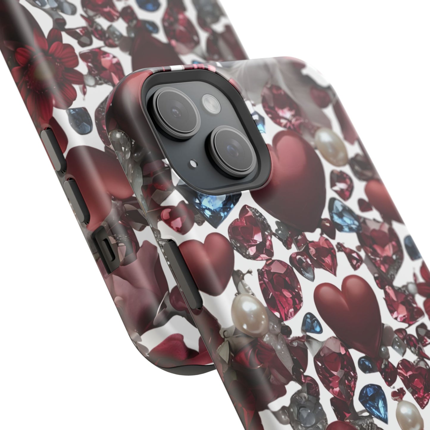 Romantic Floral Hearts Magnetic Tough iPhone Case -  Durable Phone Case for Gifts, Valentine's Day, Birthday, Anniversary, Cute Accessories