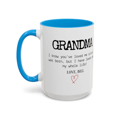Personalized Grandma Mug, Gift from Grandchild, Custom Message Coffee Cup, Grandma Birthday Gift, Mother’s Day Mug, Sentimental Gift for Grandma