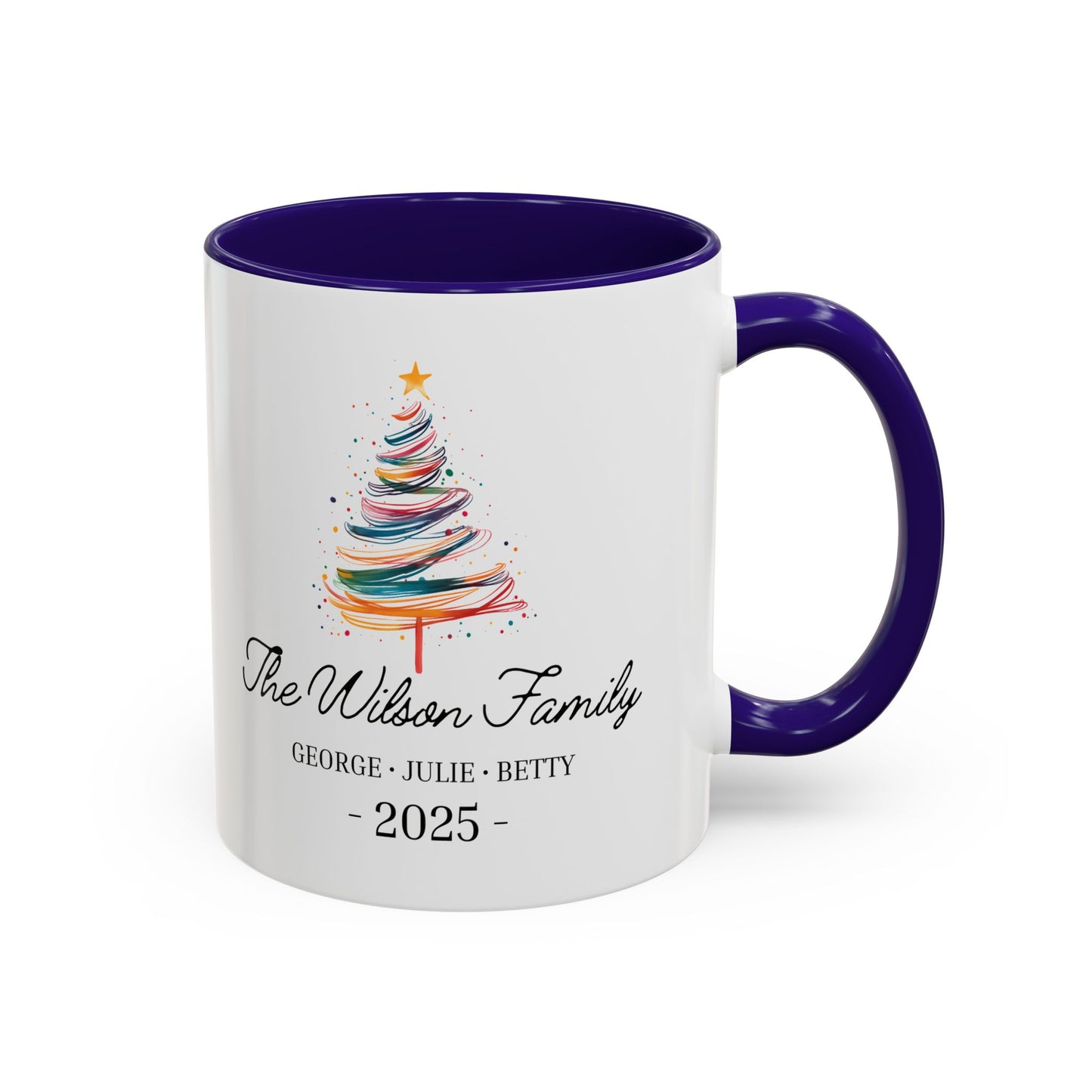 Personalized Family Christmas Mug, Custom Family Name Holiday Coffee Cup 2025, Colorful Christmas Tree Mug, Family Christmas Gift