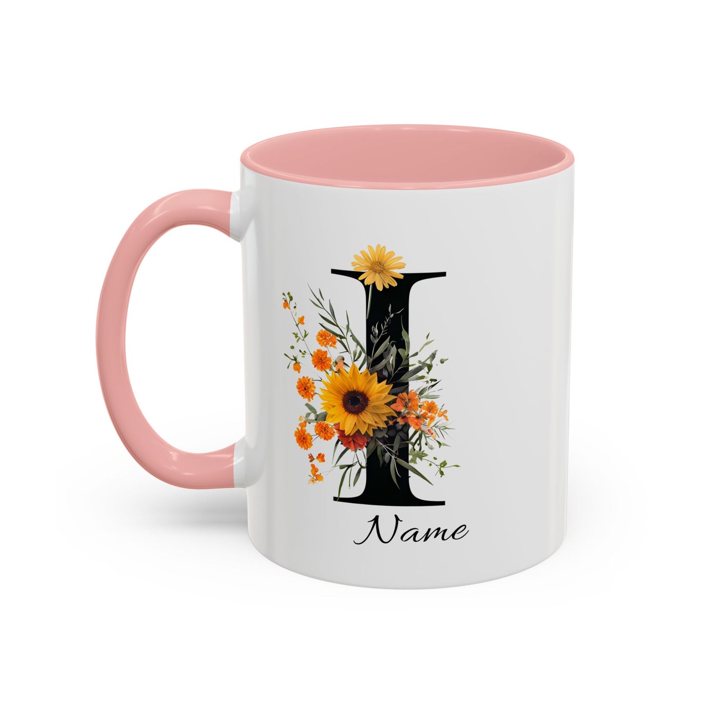 Personalized Floral Monogram - Letter I - Elegant Accent Coffee Mug – Personalized Mothers Day Gift