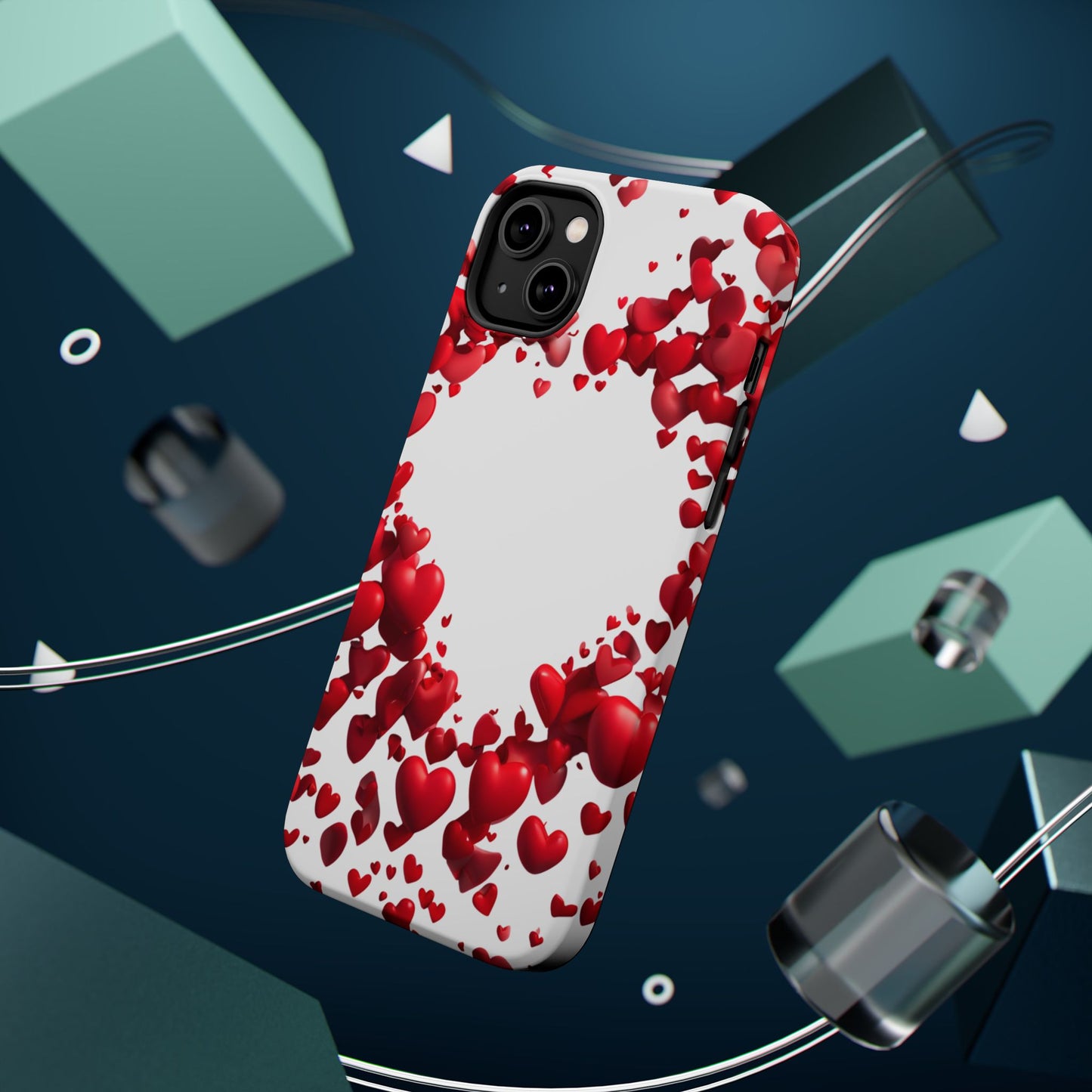 Heart-Shaped Heart Motif Magnetic Tough iPhone Case, Love Themed Phone Cover, Valentine's Day Gift,  Romantic Phone Case