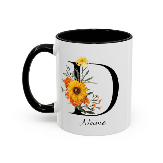 Personalized Floral Monogram, Letter D Mug, Initial Mug, Monogrammed Mug, Bridesmaid Gift, Custom Text Mug