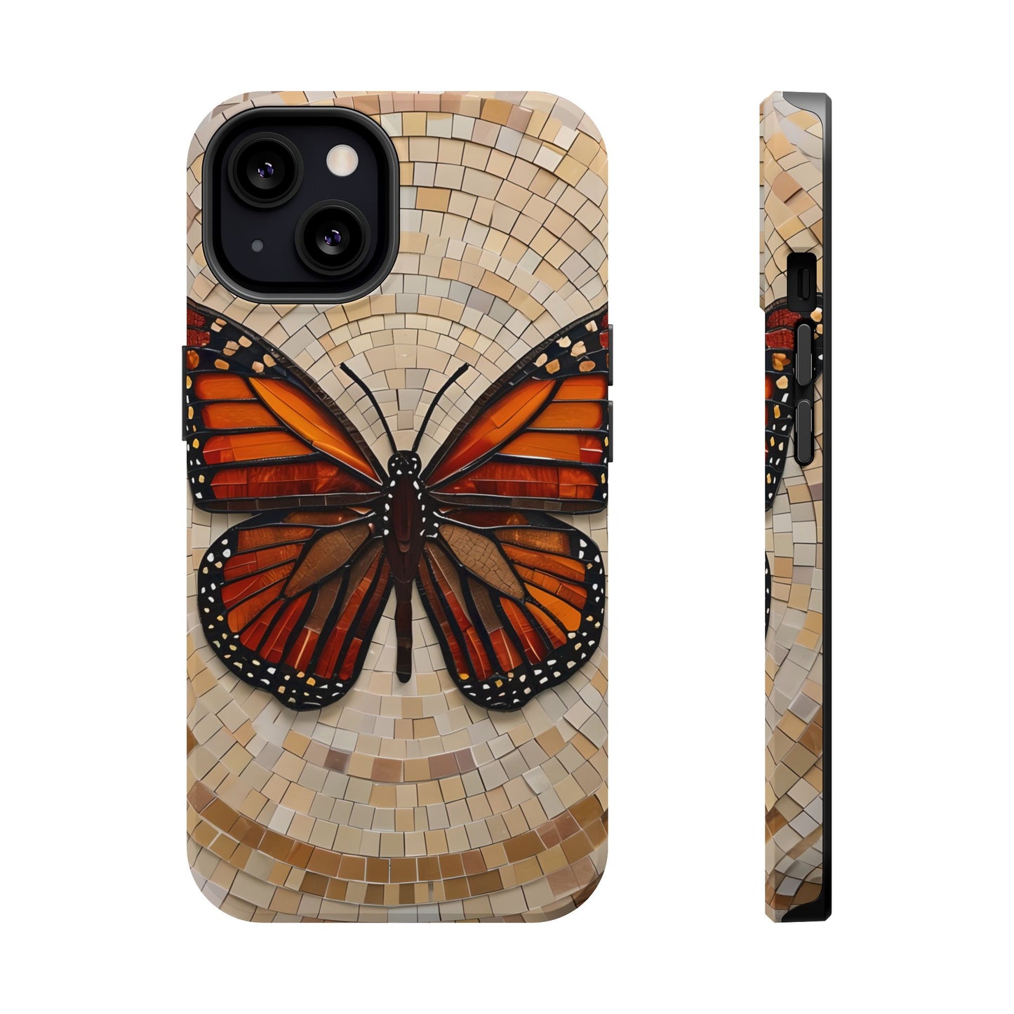 Monarch Butterfly Mosaic iPhone Case, Orange Butterfly Case, Artistic Phone Cover, Trendy iPhone Case, Wireless Charging Cover