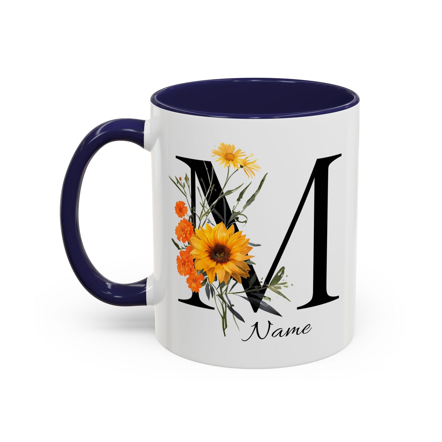 Personalized Floral Monogram - Letter M - Elegant Accent Coffee Mug – Personalized Mothers Day Gift