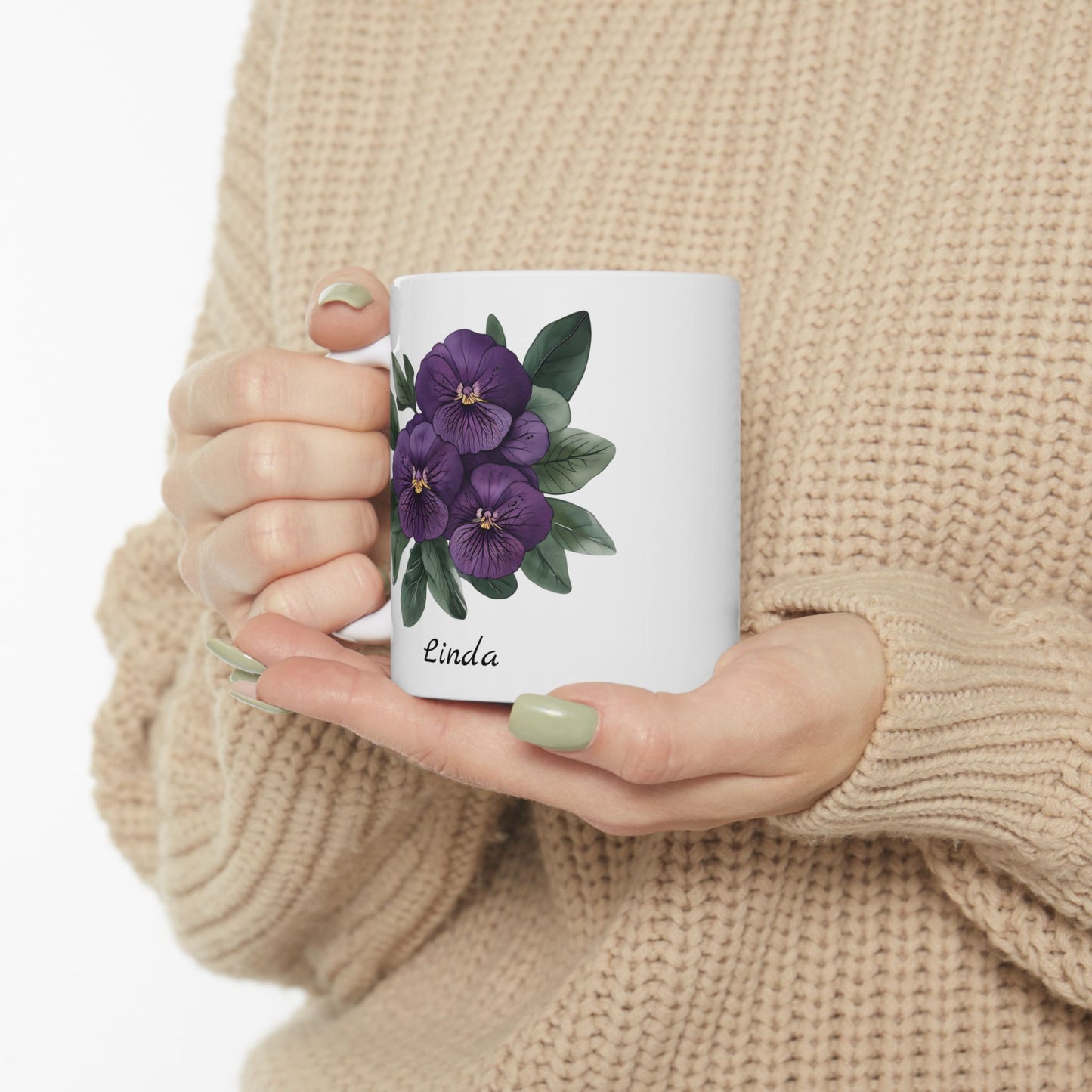 African Violet Birthday Month Mug, African Violet Mug, Violet Birth Flower, Customizable Mug, February Birthday Gift