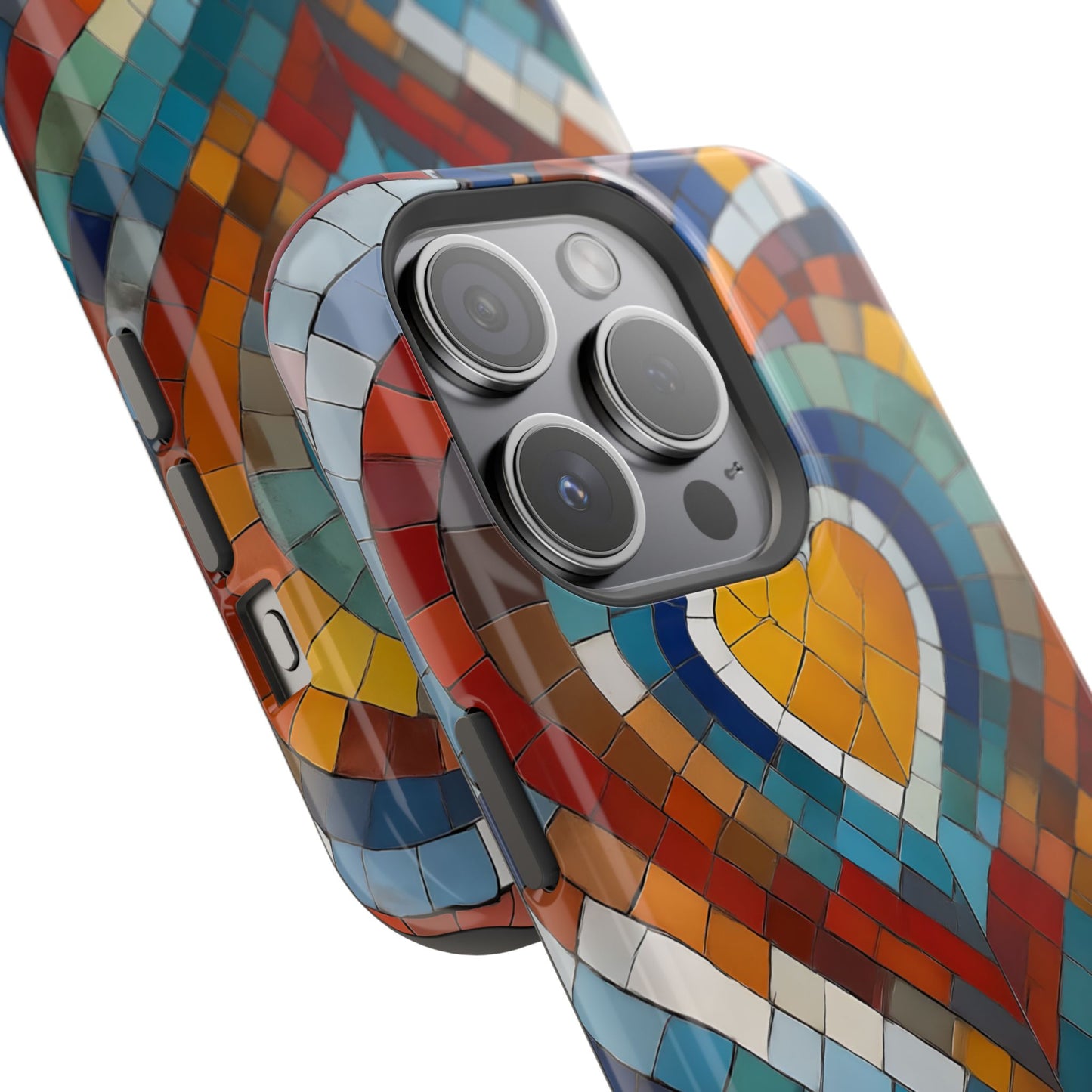 Magnetic Heart Mosaic iPhone Case, Faux Stained Glass, Trendy Phone Cover, Artistic Phone Case, Wireless Charging