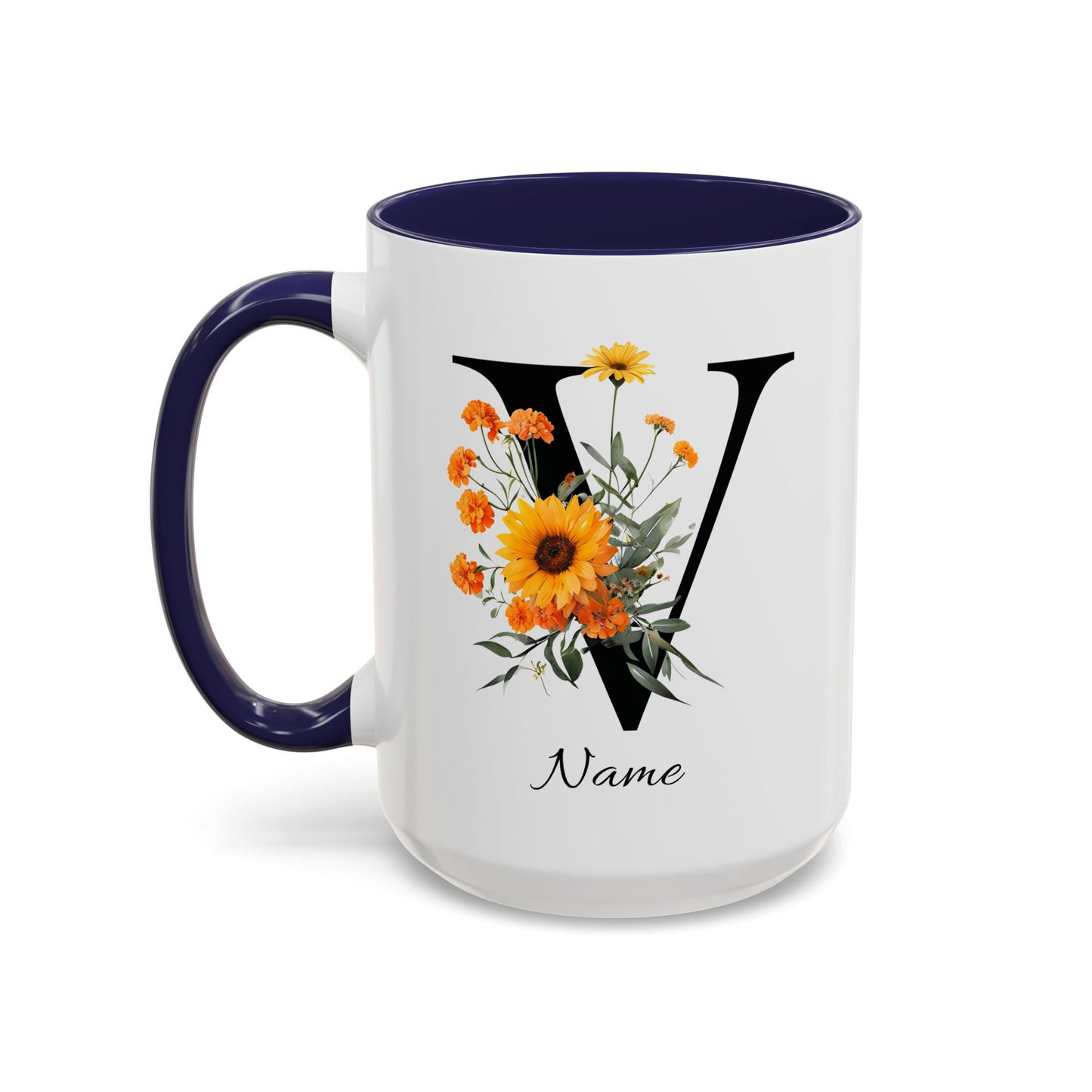 Personalized Floral Monogram - Letter V - Elegant Accent Coffee Mug – Personalized Mothers Day Gift