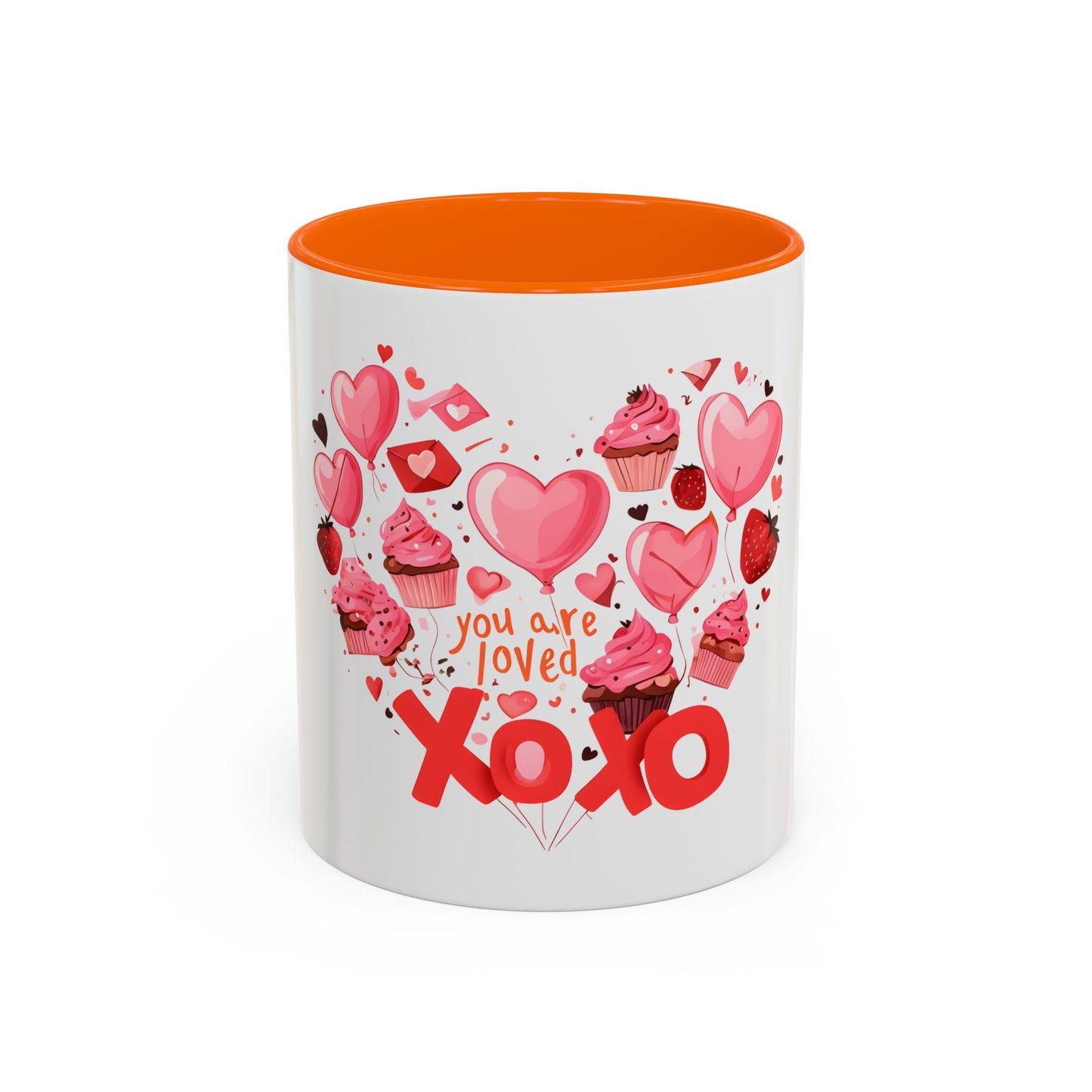 Valentine's Day Accent Coffee Mug, Cute Love Mug, Gift for Her, Heart Design, XOXO Mug for Couples, Romantic Coffee Cup