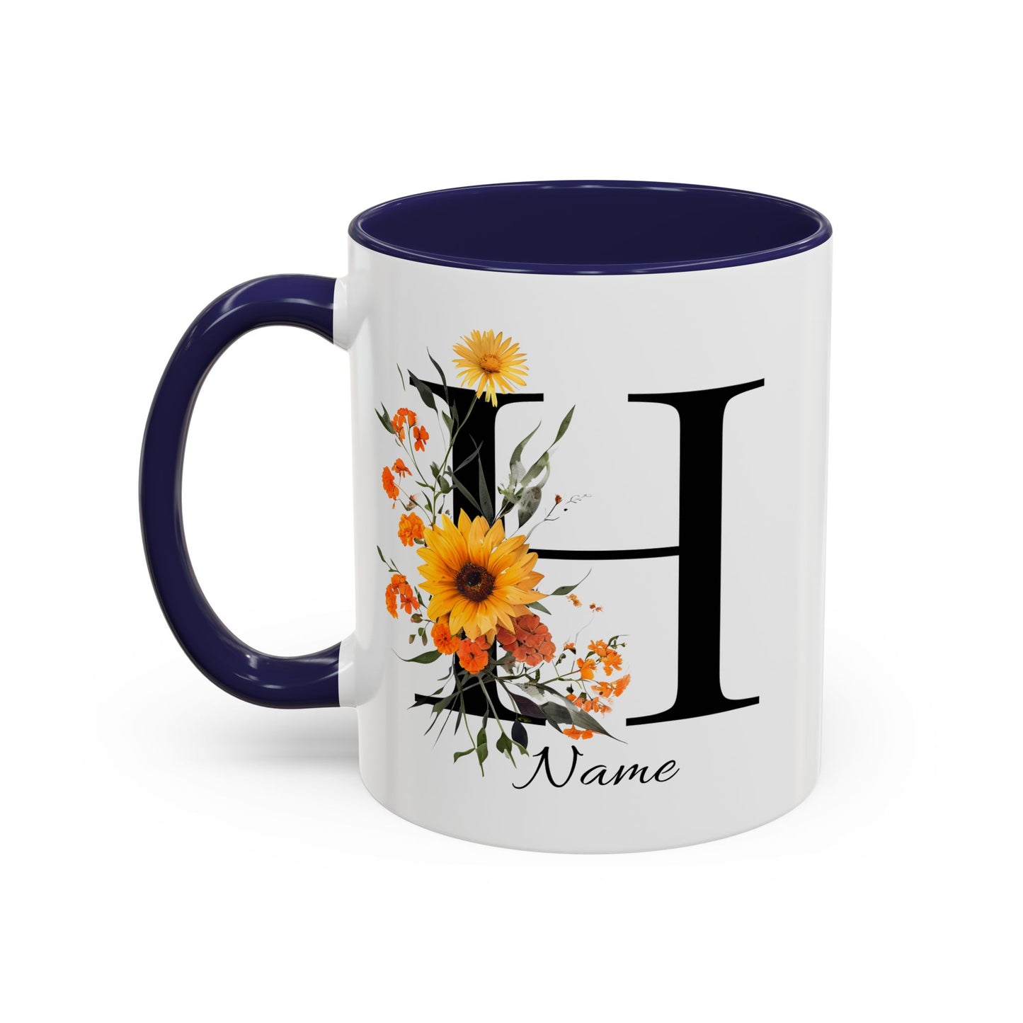 Personalized Floral Monogram - Letter H - Elegant Accent Coffee Mug – Personalized Mothers Day Gift