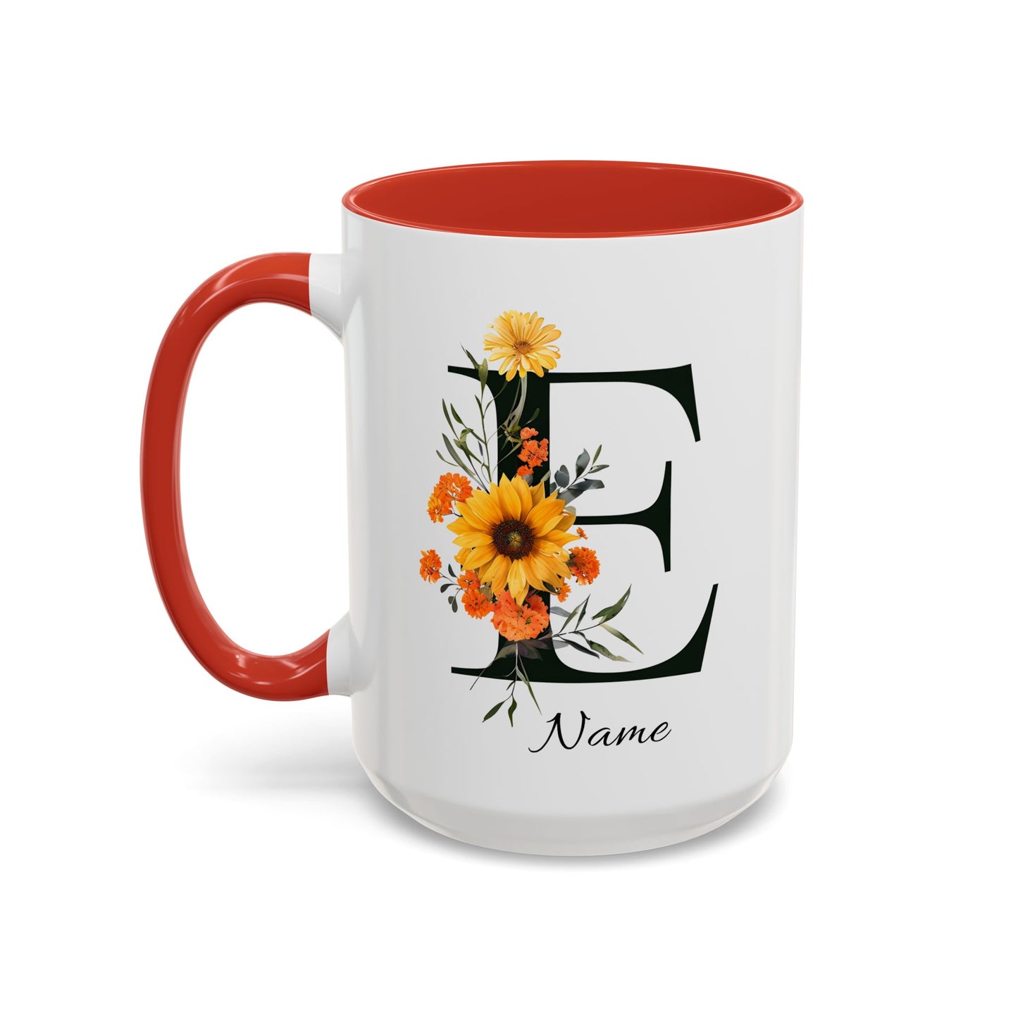 Personalized Floral Monogram Mug, Letter E Mug, Custom Text Mug, Bridesmaid Gift, God Mother Gift, Hangover Kit