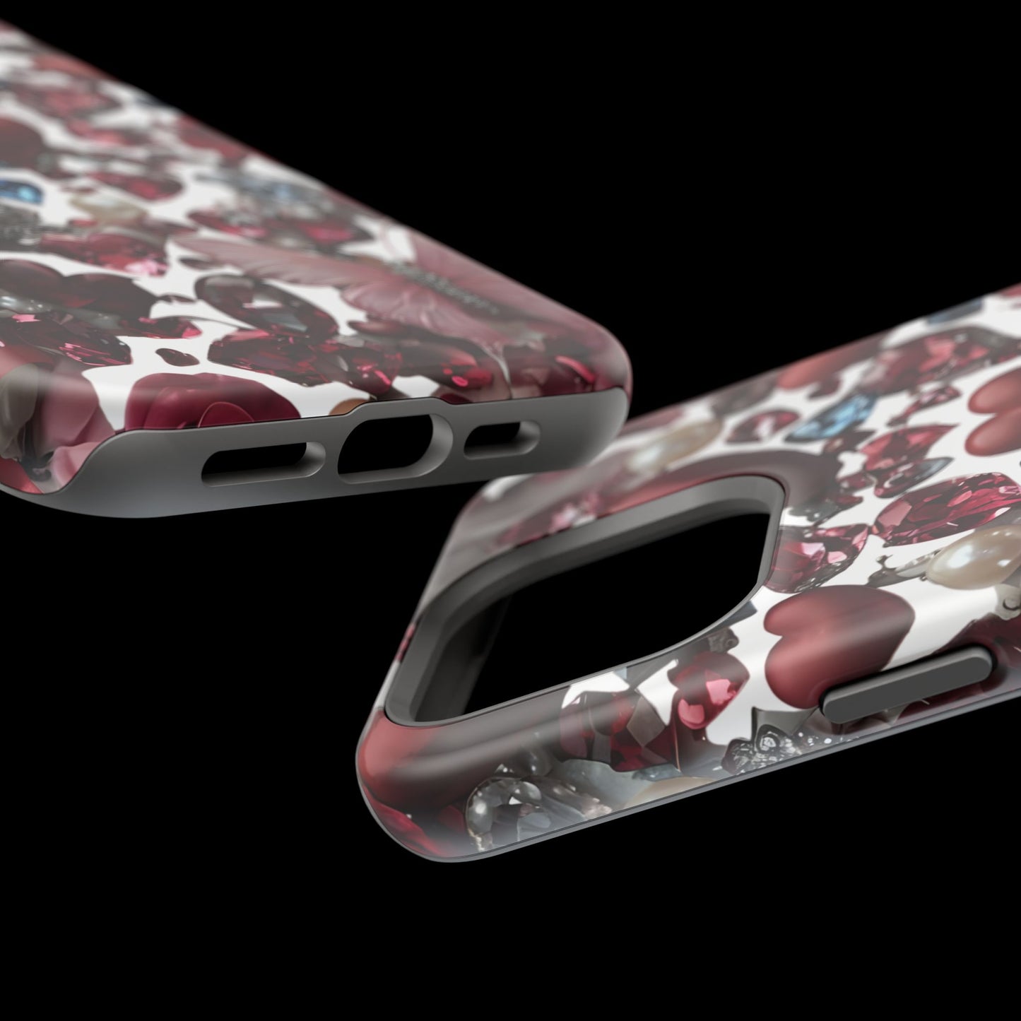 Romantic Floral Hearts Magnetic Tough iPhone Case -  Durable Phone Case for Gifts, Valentine's Day, Birthday, Anniversary, Cute Accessories