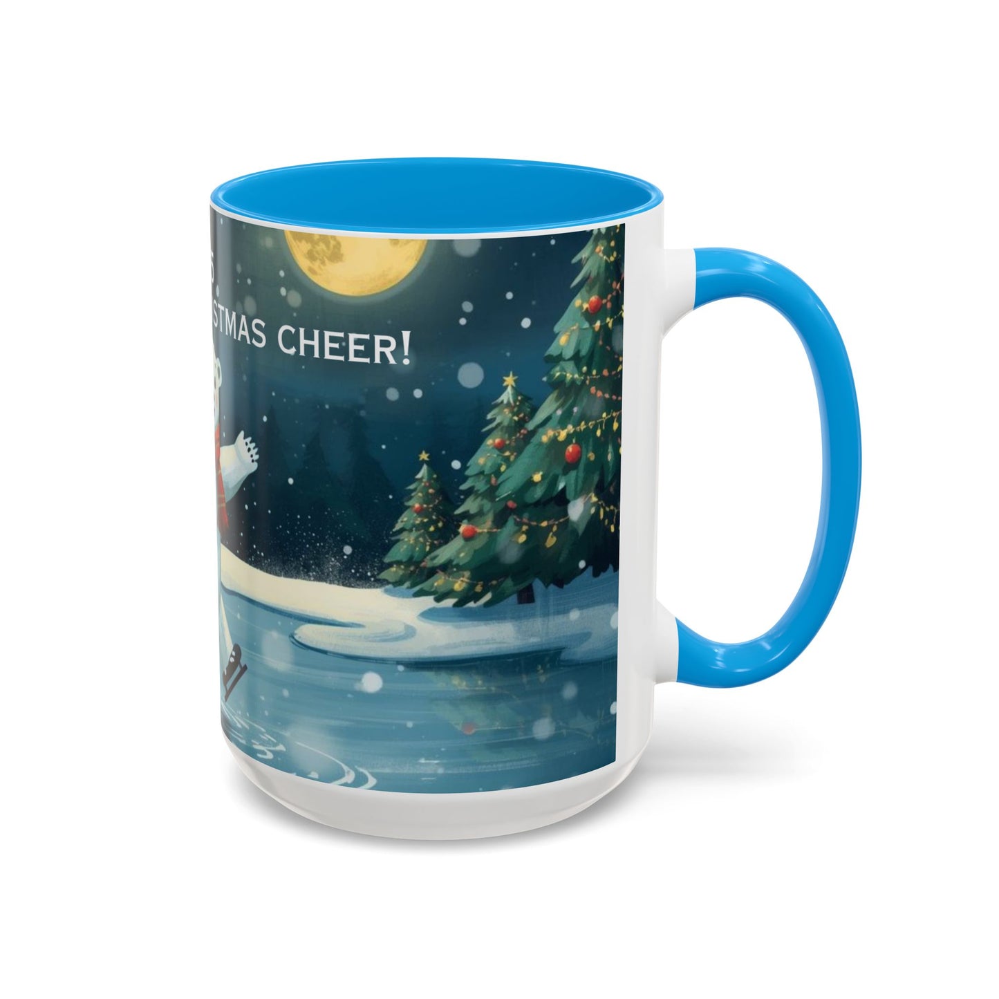 Polar Bear Christmas mug, decorated with festive trees and holiday scenes, perfect for warm drinks during the holidays.