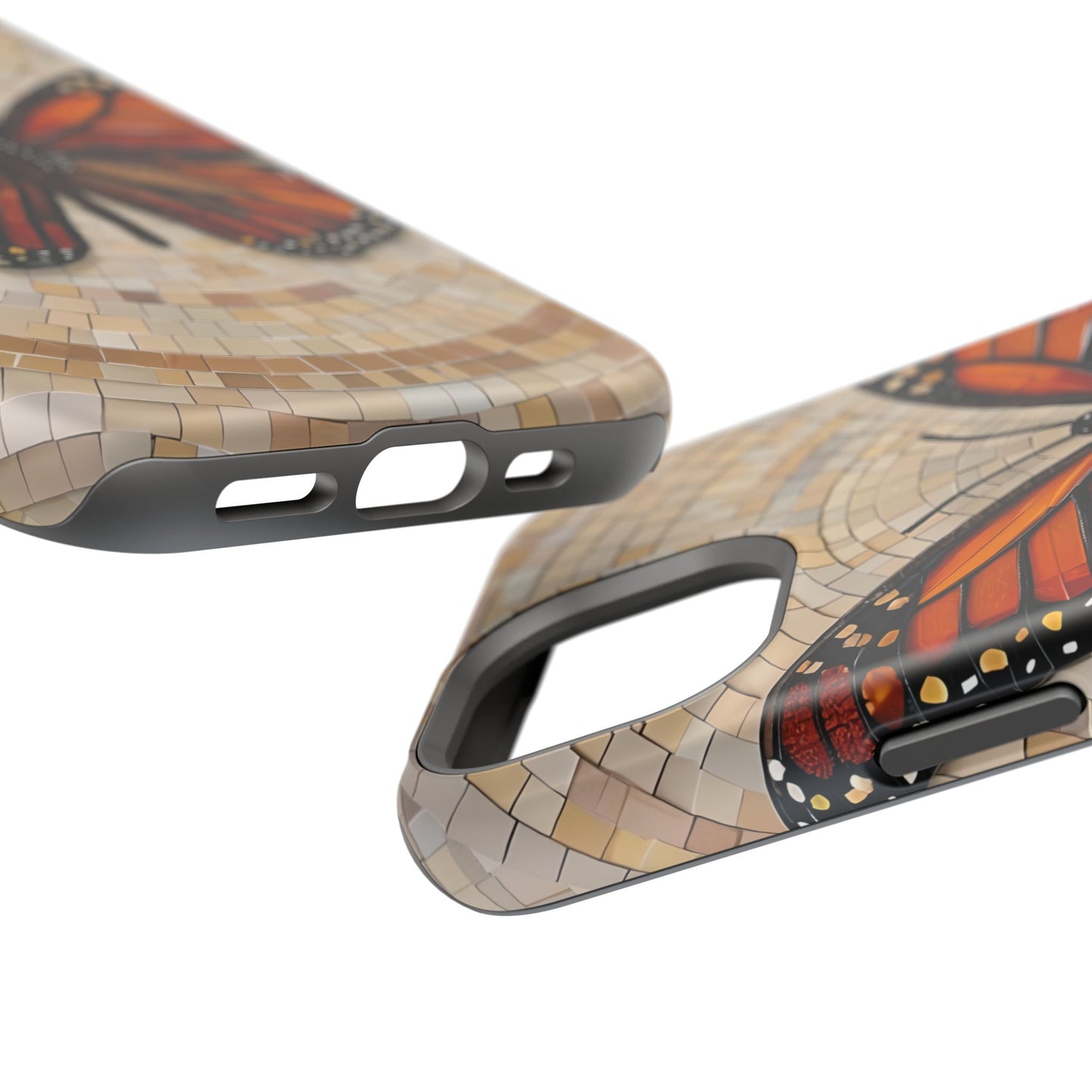 Monarch Butterfly Mosaic iPhone Case, Orange Butterfly Case, Artistic Phone Cover, Trendy iPhone Case, Wireless Charging Cover