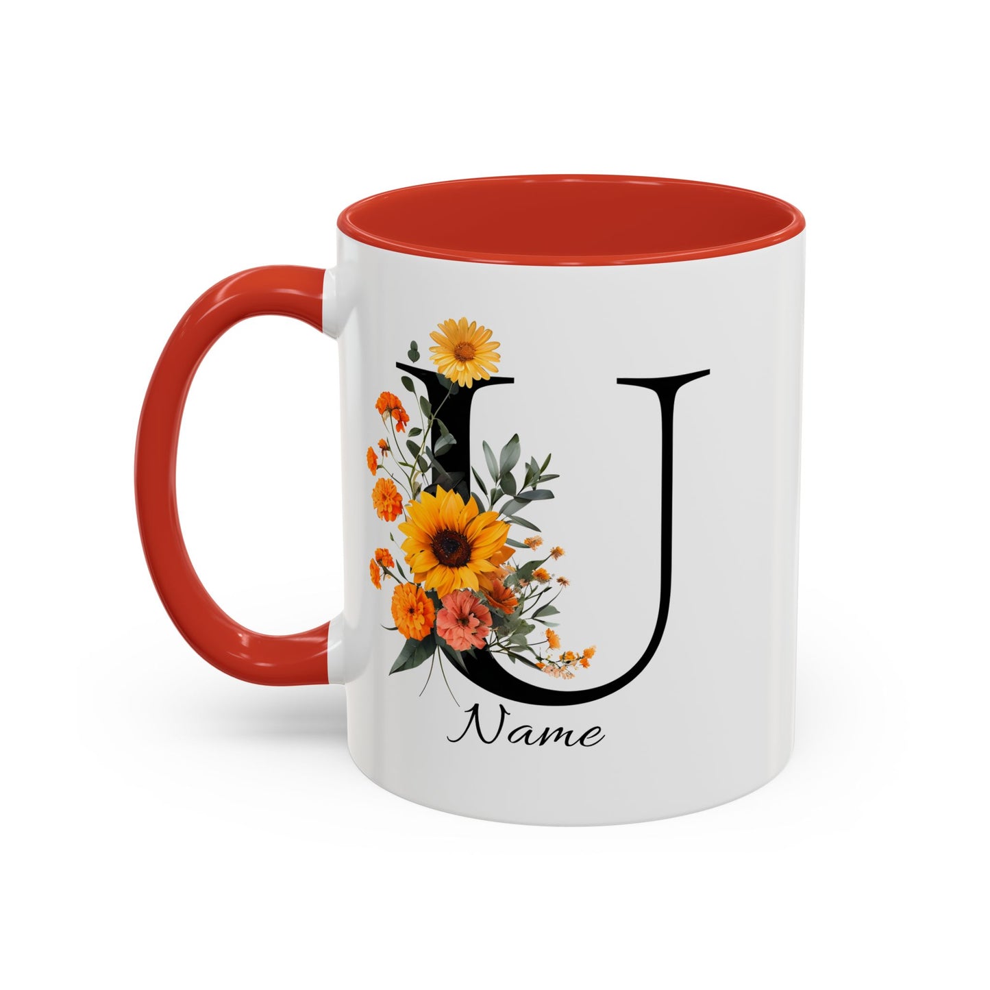 Personalized Floral Monogram - Letter U - Elegant Accent Coffee Mug – Personalized Mothers Day Gift