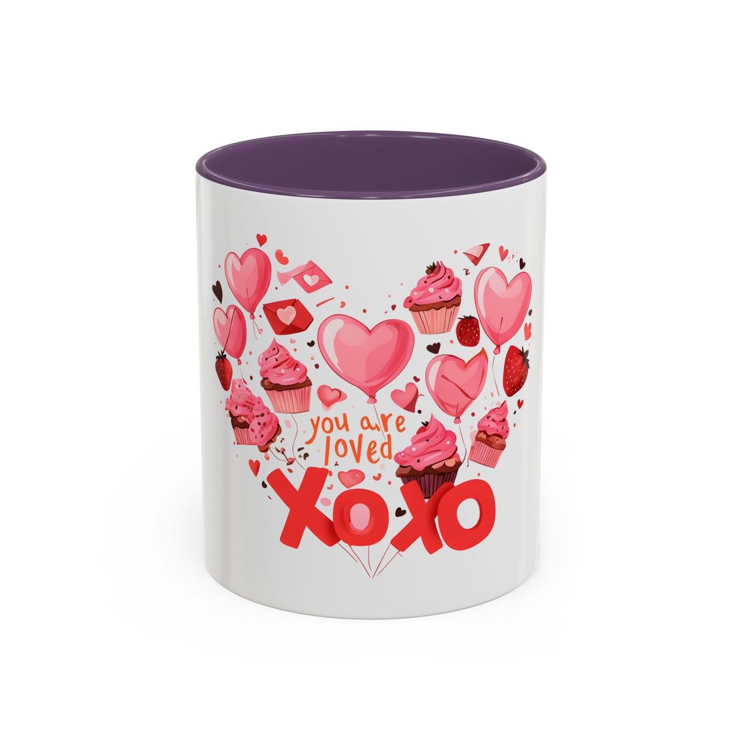 Valentine's Day Accent Coffee Mug, Cute Love Mug, Gift for Her, Heart Design, XOXO Mug for Couples, Romantic Coffee Cup