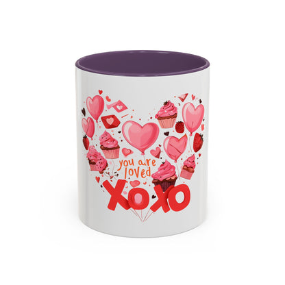Valentine's Day Accent Coffee Mug, Cute Love Mug, Gift for Her, Heart Design, XOXO Mug for Couples, Romantic Coffee Cup