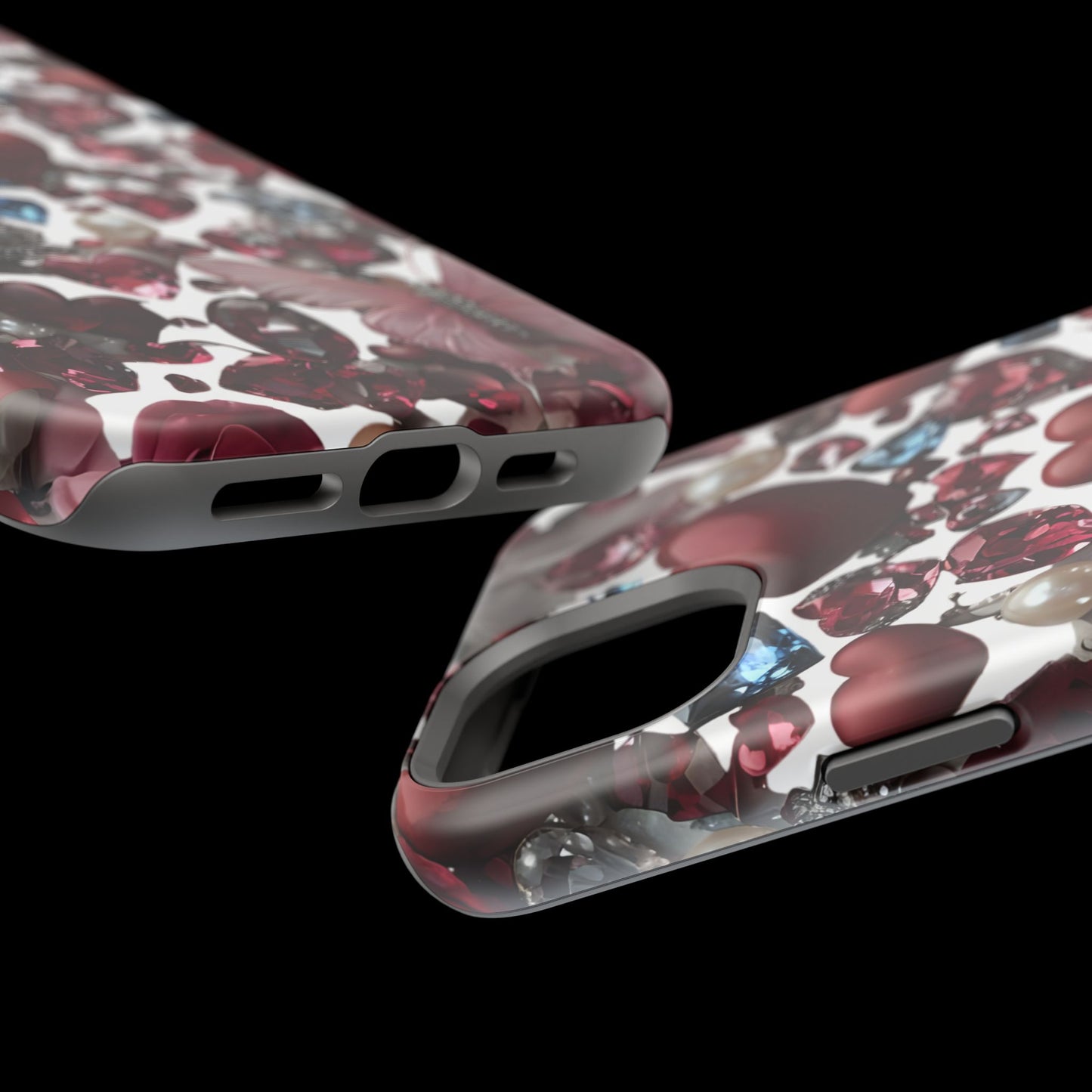 Romantic Floral Hearts Magnetic Tough iPhone Case -  Durable Phone Case for Gifts, Valentine's Day, Birthday, Anniversary, Cute Accessories