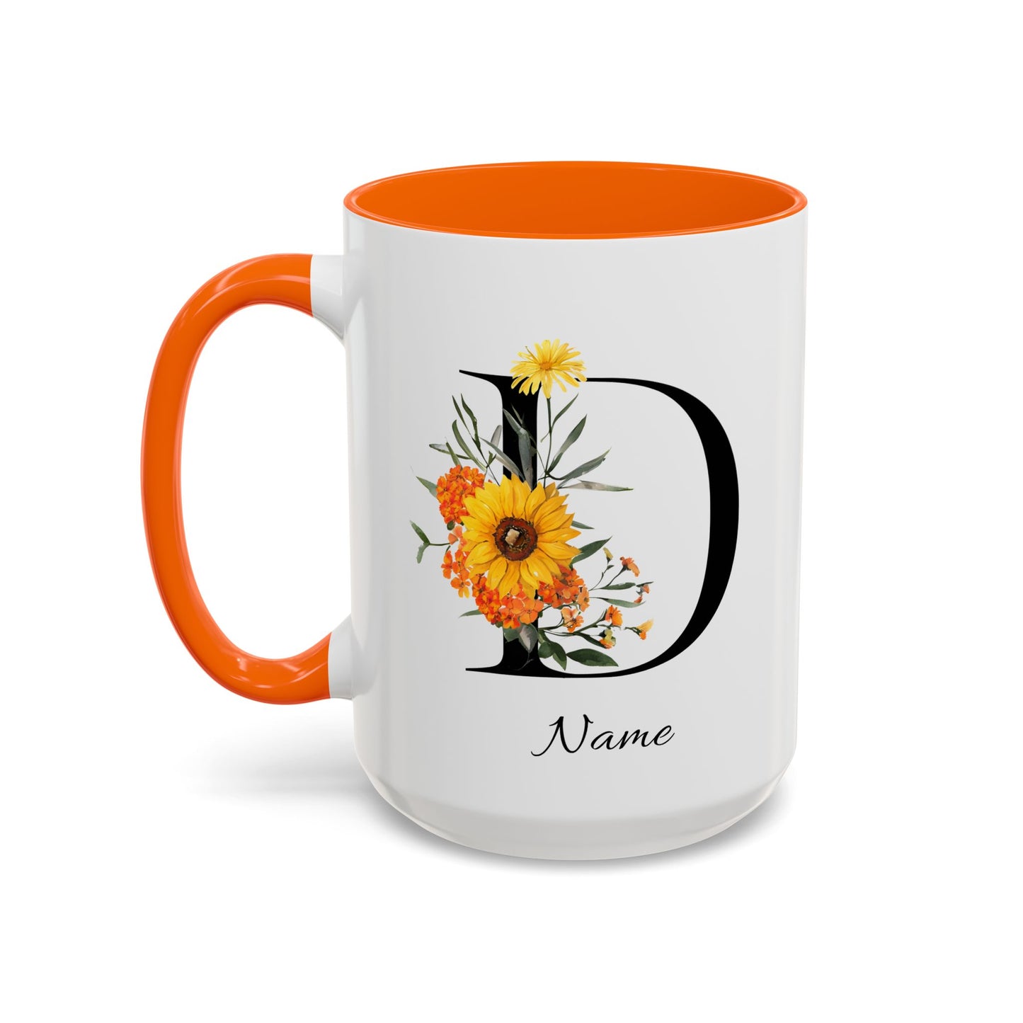 Personalized Floral Monogram, Letter D Mug, Initial Mug, Monogrammed Mug, Bridesmaid Gift, Custom Text Mug