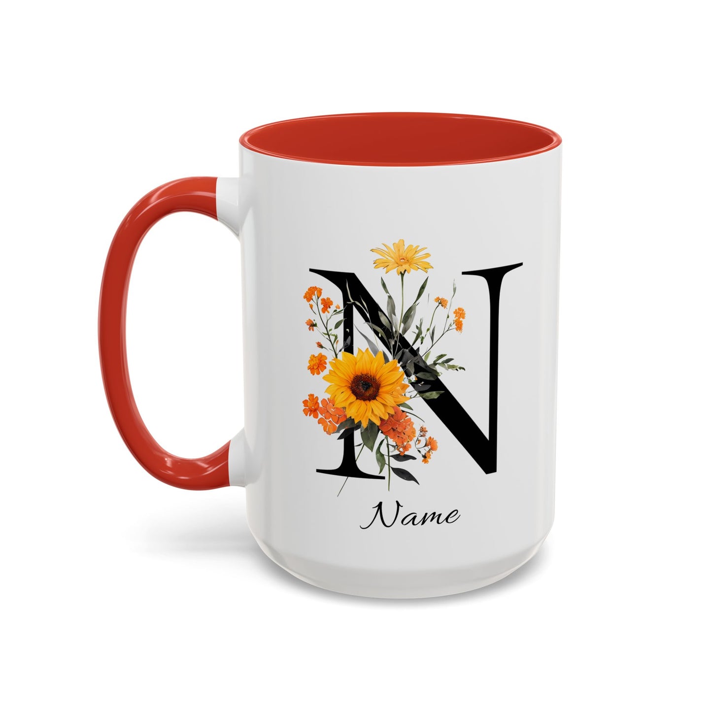 Personalized Floral Monogram - Letter N - Elegant Accent Coffee Mug – Personalized Mothers Day Gift