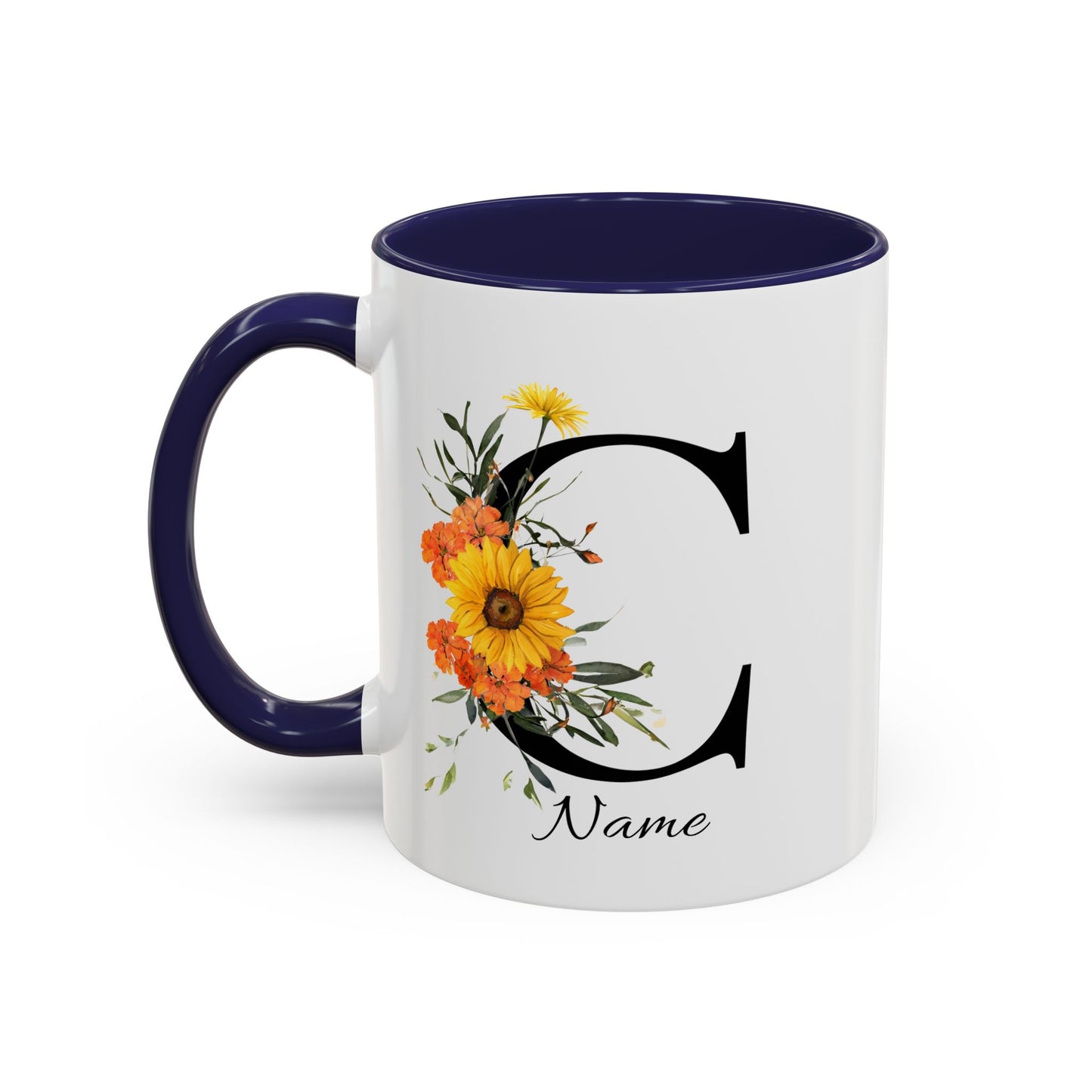 Personalized Floral Monogram Mug, Letter C, Bachelorette Cups, Initial Mug, Bridesmaid Mug, Godmother Gift