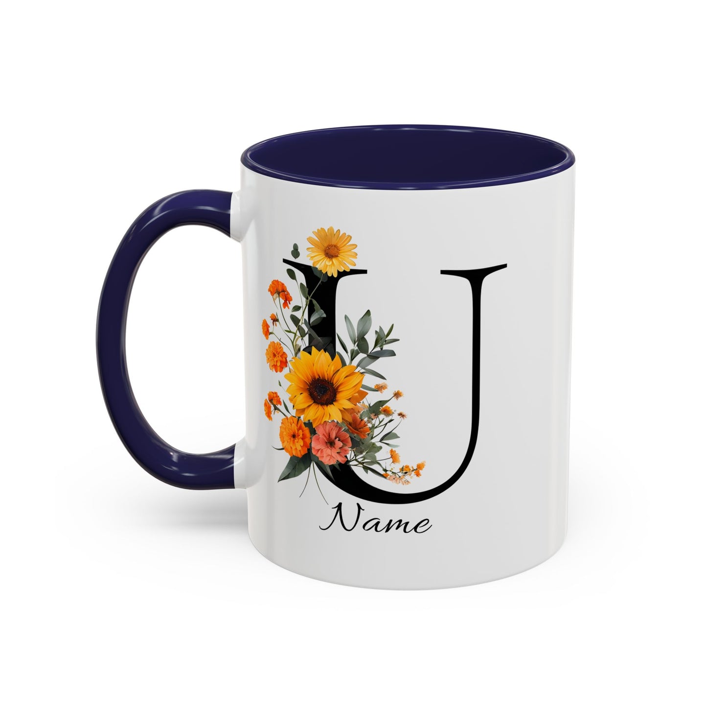 Personalized Floral Monogram - Letter U - Elegant Accent Coffee Mug – Personalized Mothers Day Gift