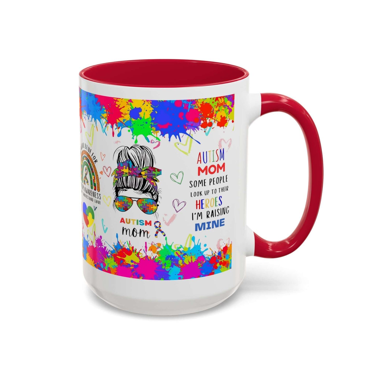 Colorful Autism Mom Mug featuring vibrant neurodiversity designs and heartfelt quotes about raising autistic children.