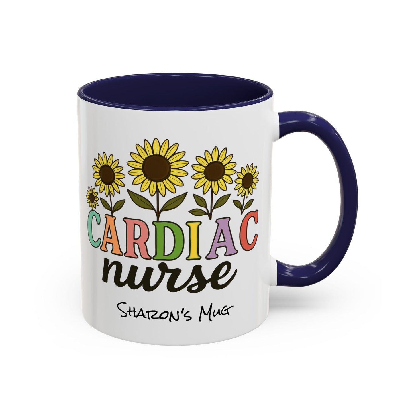 Cardiac Nurse Sunflower Accent Coffee Mug, CVICU Nurse Mug, Cardiac Nursing Grad Gift, Cardiac ICU Nurse, Cardiology RN NP